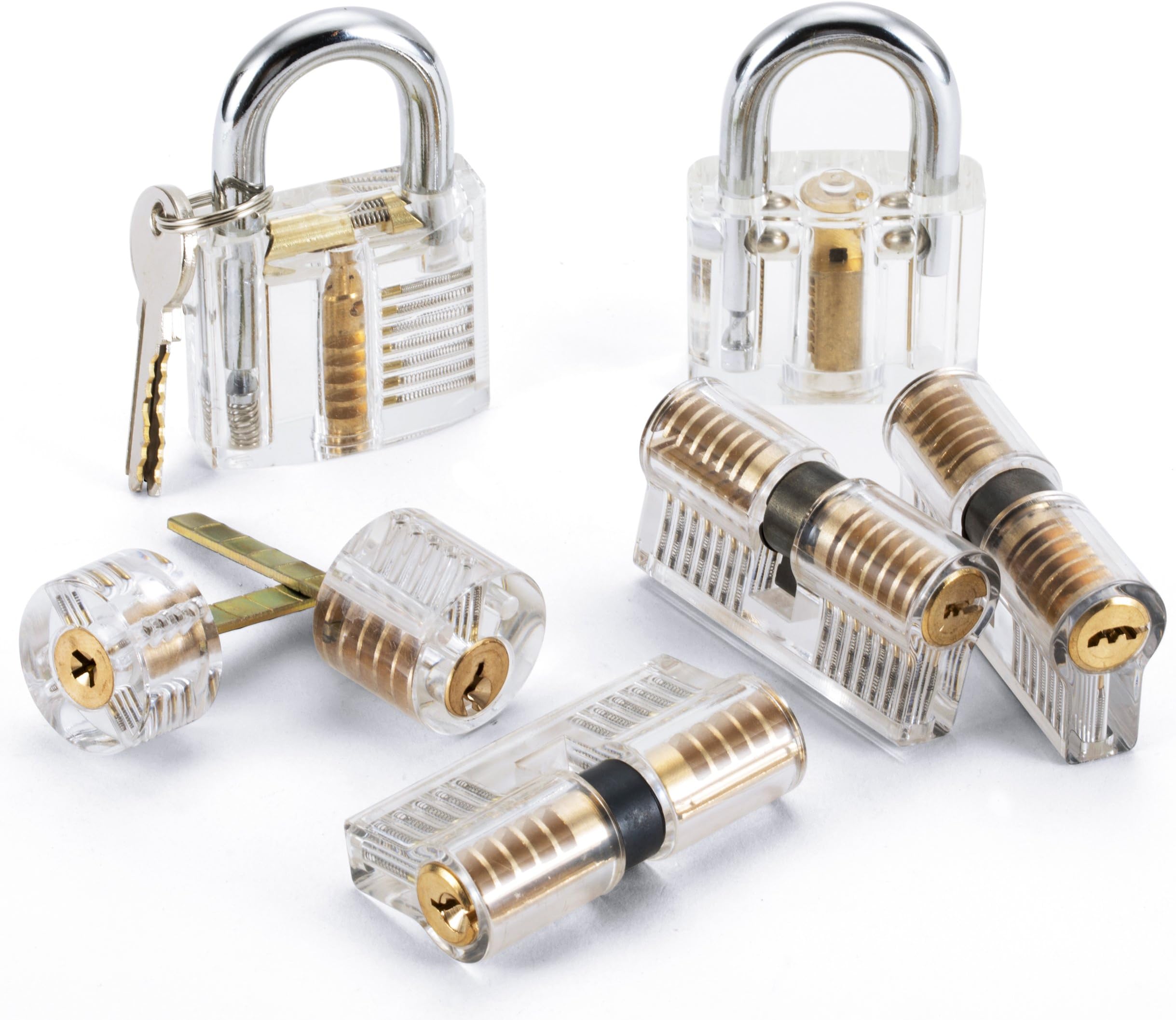 LUWANZ 7pcs Transparent Locks Practice Lock Set Visible Locks Common Padlocks Training Pick Set for Beginner Locksmith (incl. keys)