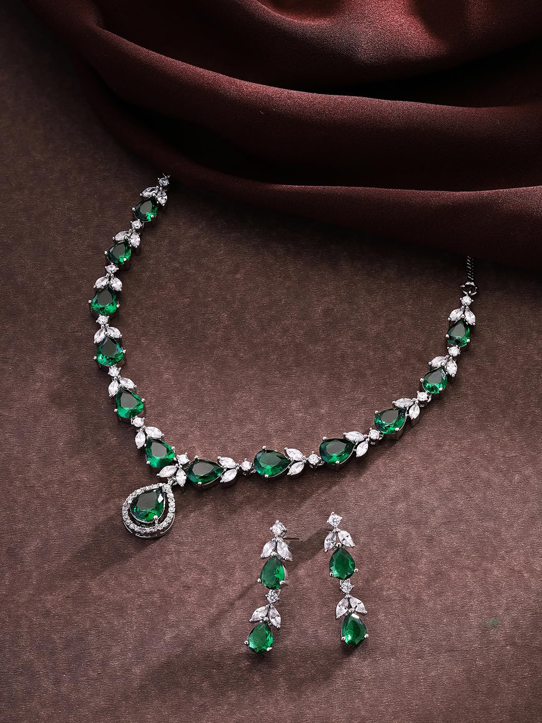 Silver-Plated Splendor with American Diamond Jewellery Set