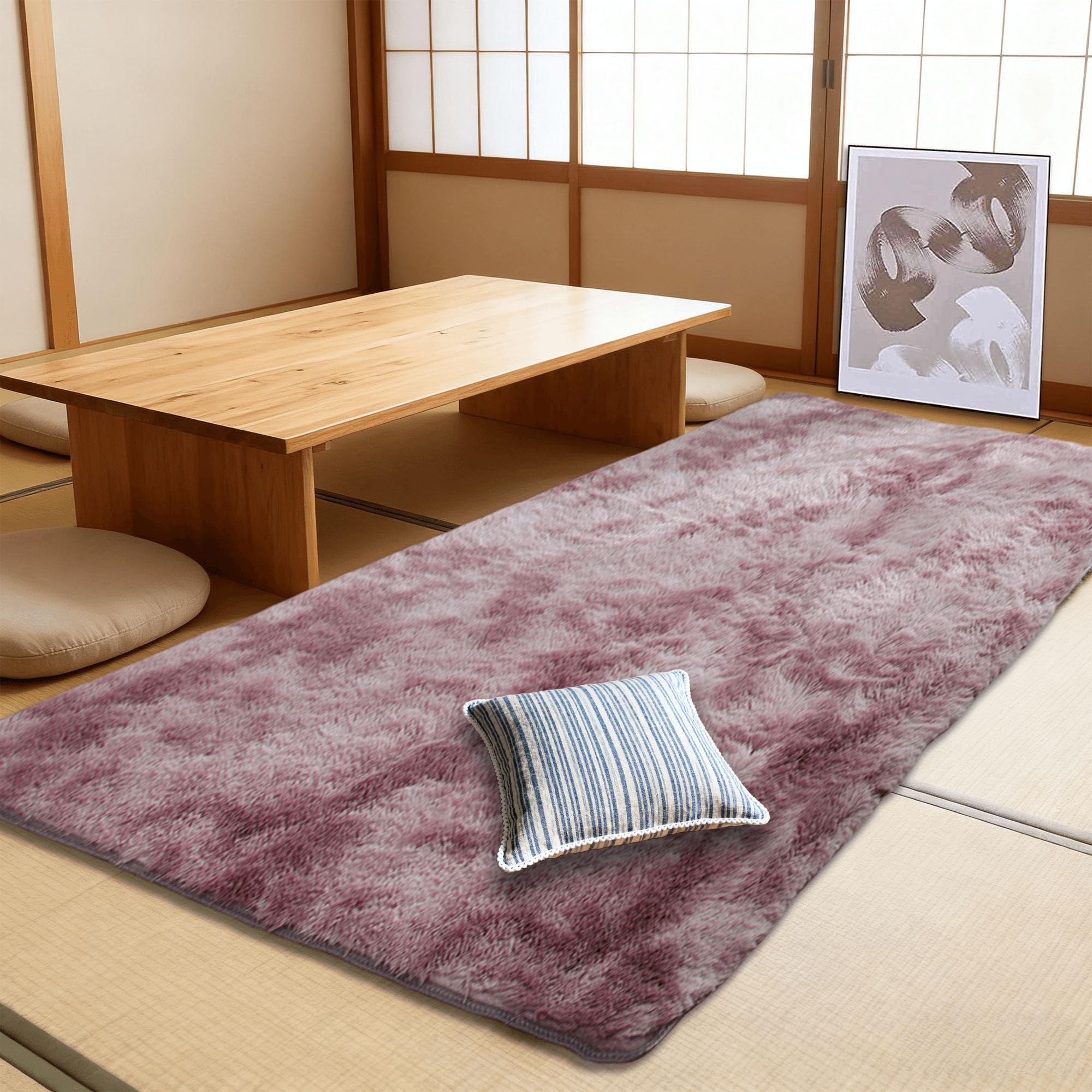 Tapis de salon lavable 240x350 rose pourpre grand format antidérapant