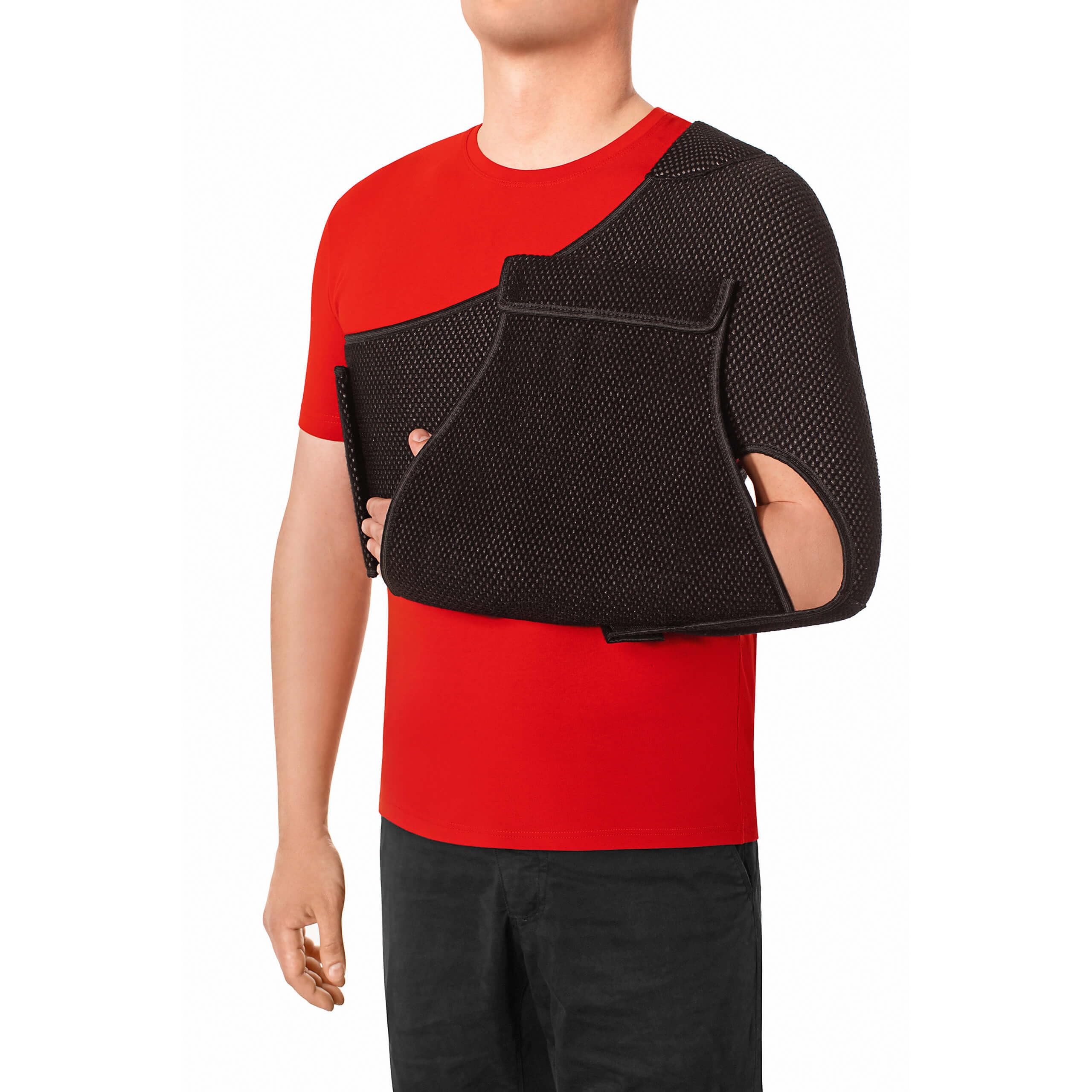 MEK Schulterbandage & Armschlinge (Gilchristverband) - Medizinprodukt aus der EU - Schulter Immobilisator zur Ruhigstellung bei Luxation, OP & Bruch - Links & Rechts, Damen/Herren, 4005 Schwarz (S)