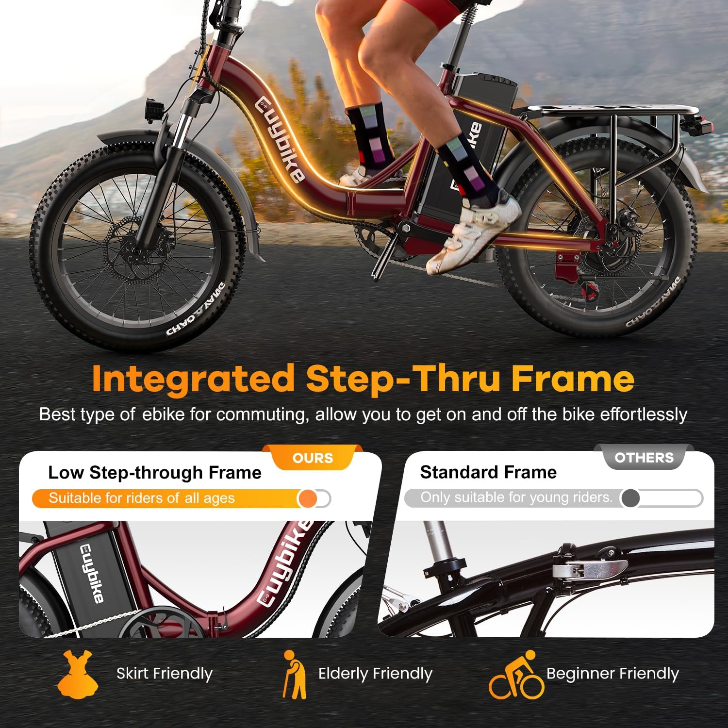 Folding Electric Bike for Adults with Peak 1000W Motor, 48V 20AH Battery up to 30MPH 80 Miles, 20" Fat Tire All Terrain Ebike, Front Suspension 7-Speed Commuter E Bike, Step-Thru, UL Certified
