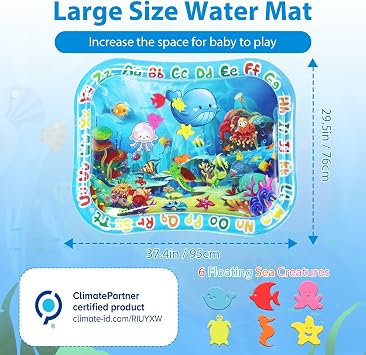 Baby Water Mat Large 95x76cm, Safe Inflatable Tummy Time Water Play Mat for Infants & Toddlers with Climate Pledge Friendly, Newborn Sensory Water Pad for Christmas Gift (Blue)