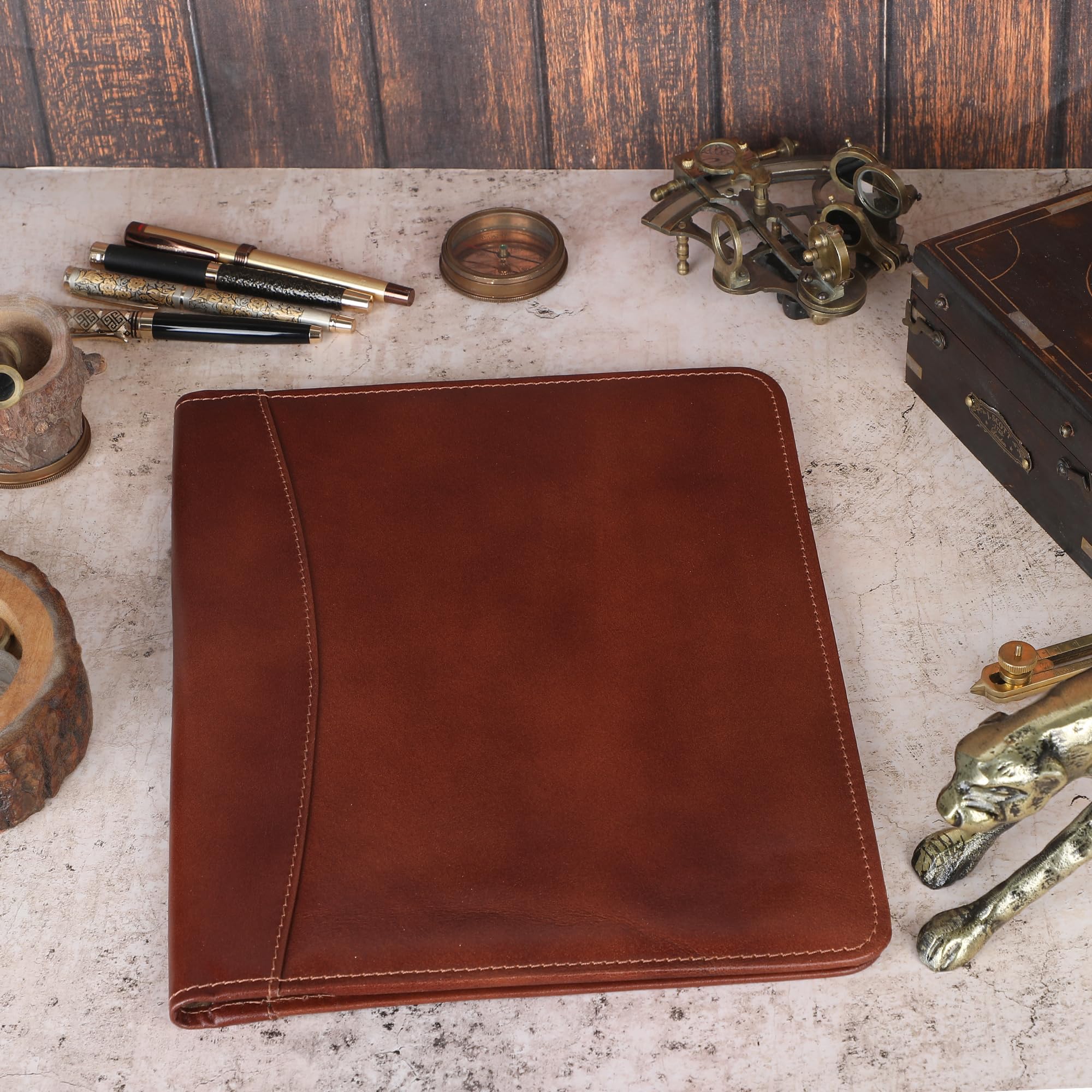 Porte-documents professionnel en cuir de buffle robuste fait à la main pour homme et femme (bordeaux)