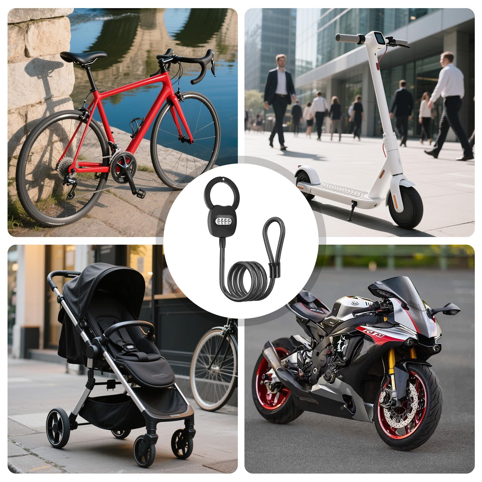 Antivol Trotinette Electrique avec Serrure à Code à 4 Chiffres, 150cm Cadenas Trotinette Electrique avec Sac de 4L, 12mm Antivol Velo, Chaine Antivol pour Trottinettes, Vélos, Poussettes