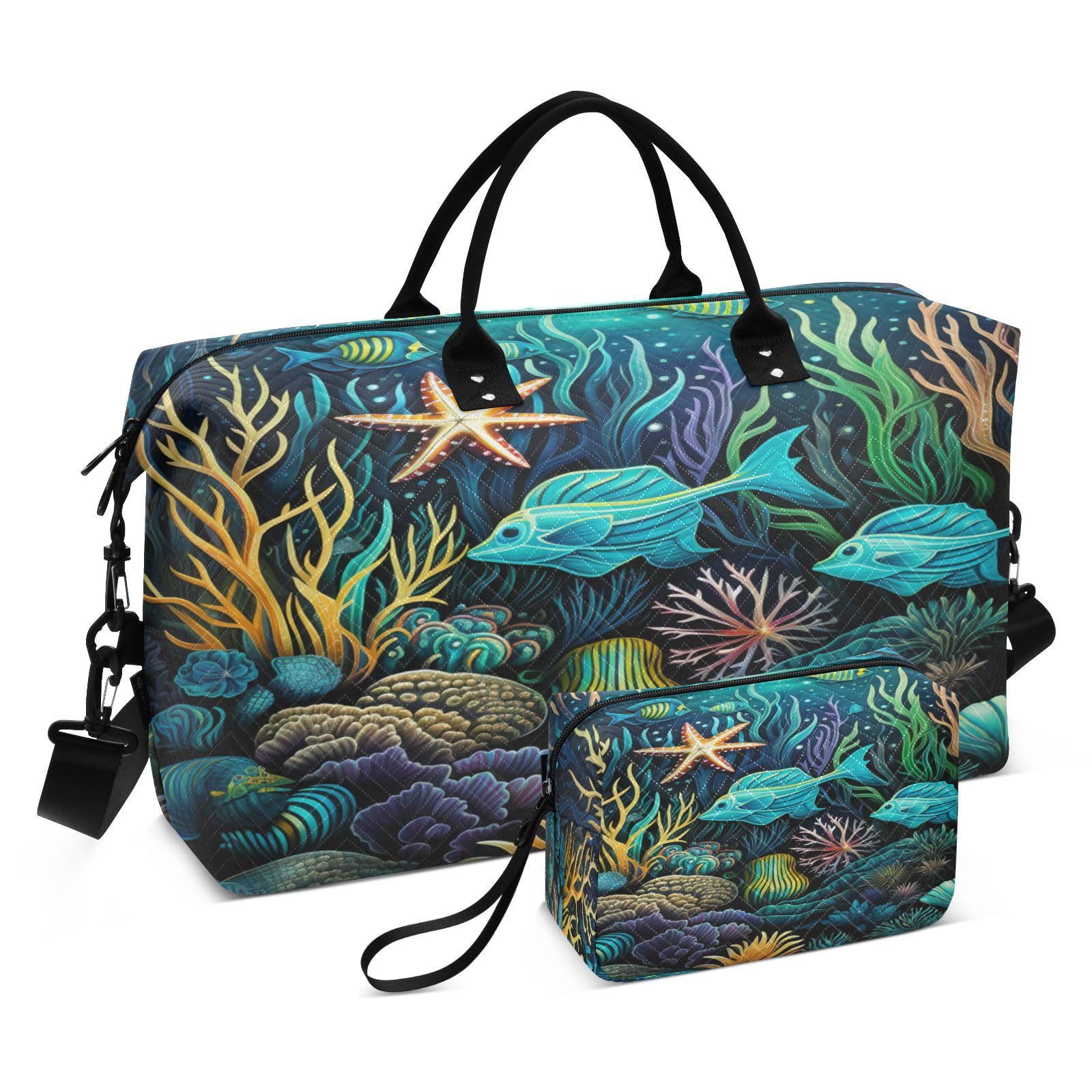 Sea Fish Starfish Sports Swim Gym Bag Weekender Duffel Travel Bags Handbag with Makeup Storage Bag for Girls Men