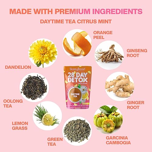 Miniatura 4 de Skinny Boost 28 días de té de desintoxicación diurna 28 bolsas de té apoya el aumento del metabolismo la desintoxicación todo natural sin OMG vegano