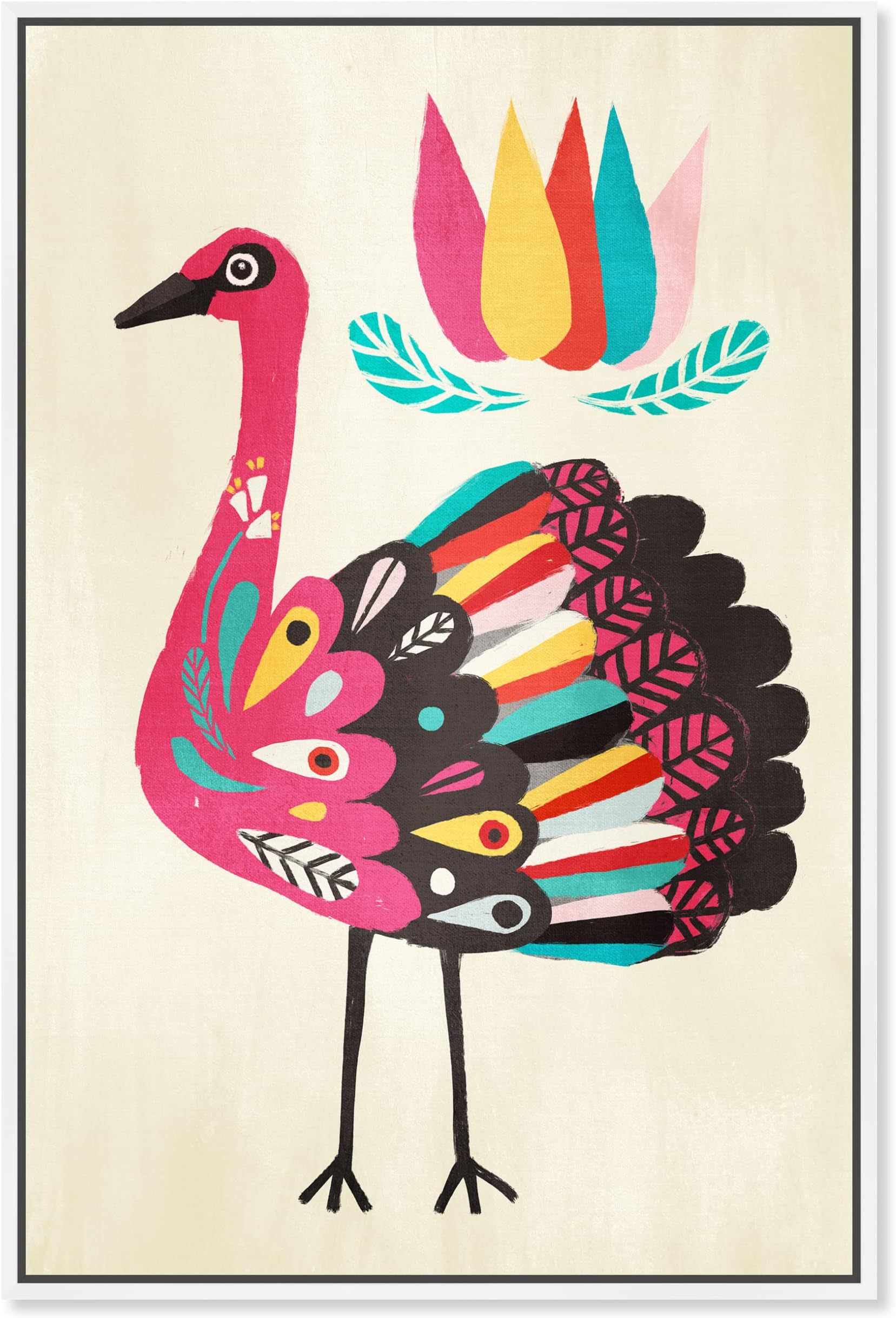 The Oliver Gal Artist Co. Abstract, Colorful Floral Pattern Peacock Ready To Hang Living Room, Bedroom and Bathroom Home Décor,94 cm x 64 cm, Pink, Framed Canvas Art