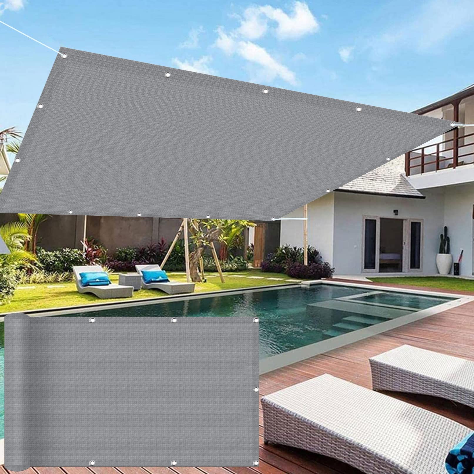 Voile d'ombrage rectangulaire anti UV 95% bâche ombrage 5x9m grise oeillets contre la chaleur patio