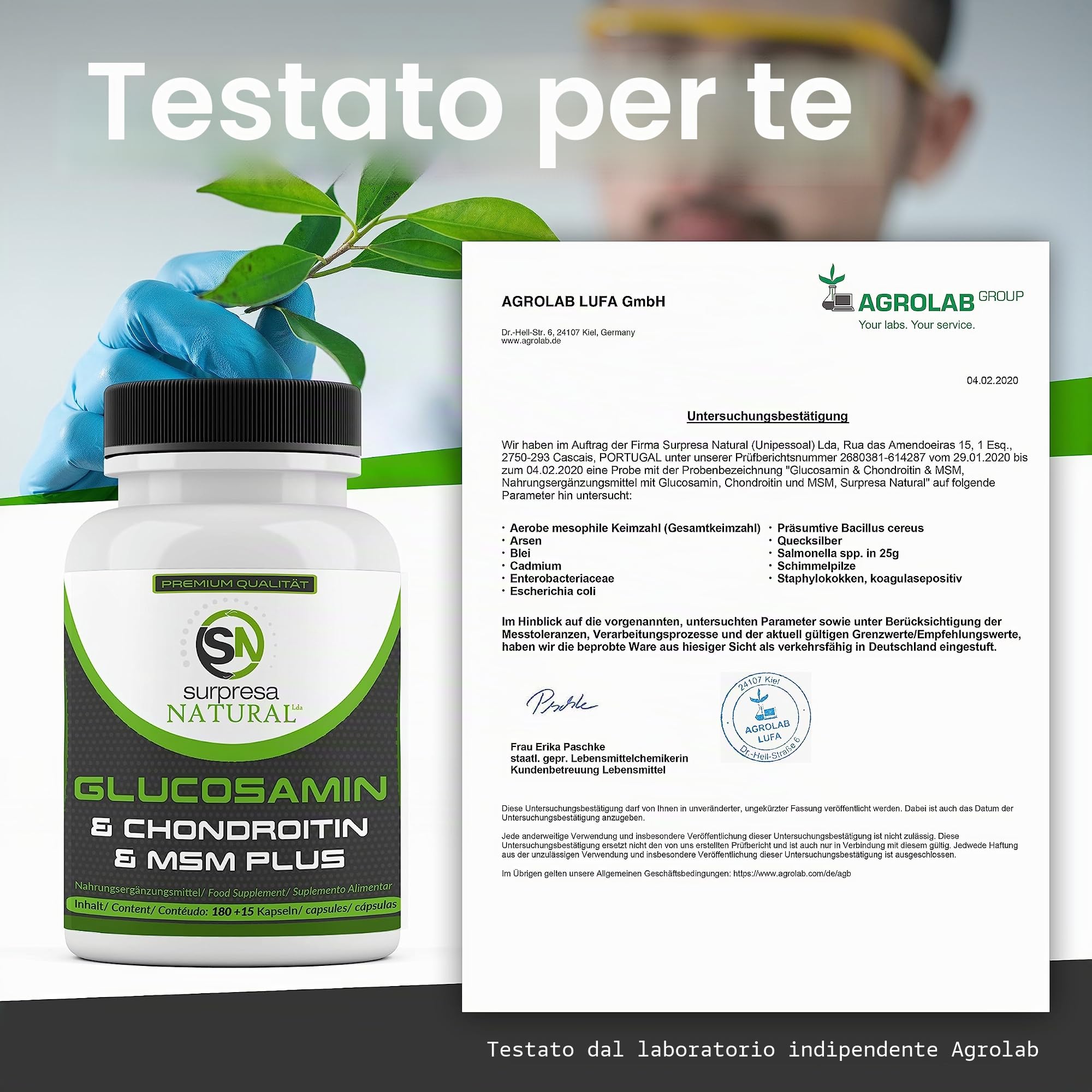 Glucosamina, condroitina e MSM ad alto dosaggio 4500 mg al giorno, fornitura di 1 mese testata in laboratorio, 585 capsule (3)