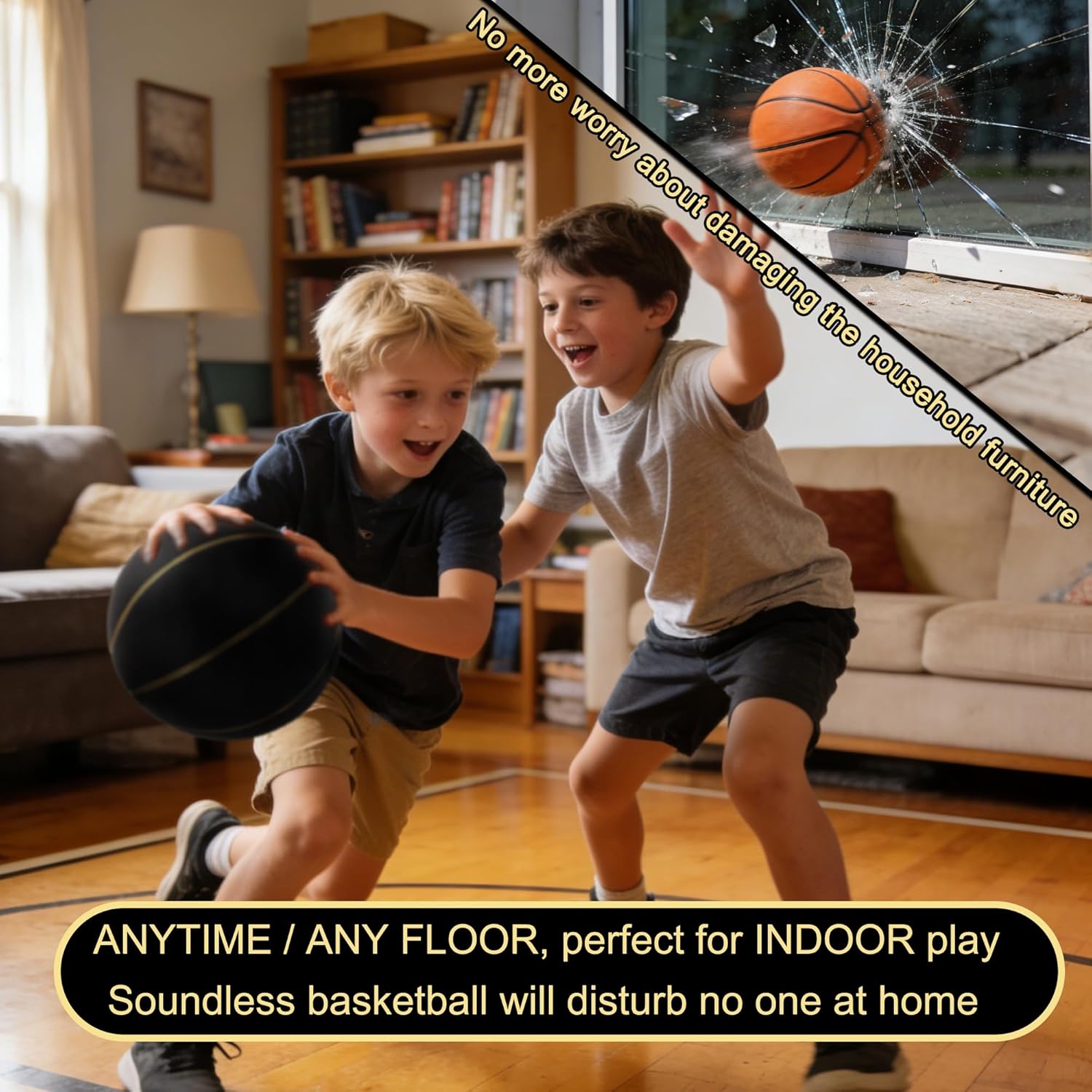 Silent Basketball Size 6 (28.5"), Textured Soft Foam Soundless Basketball for Indoor Dribbling Training, Grooved Airless Bouncy Basketball for Indoor Play