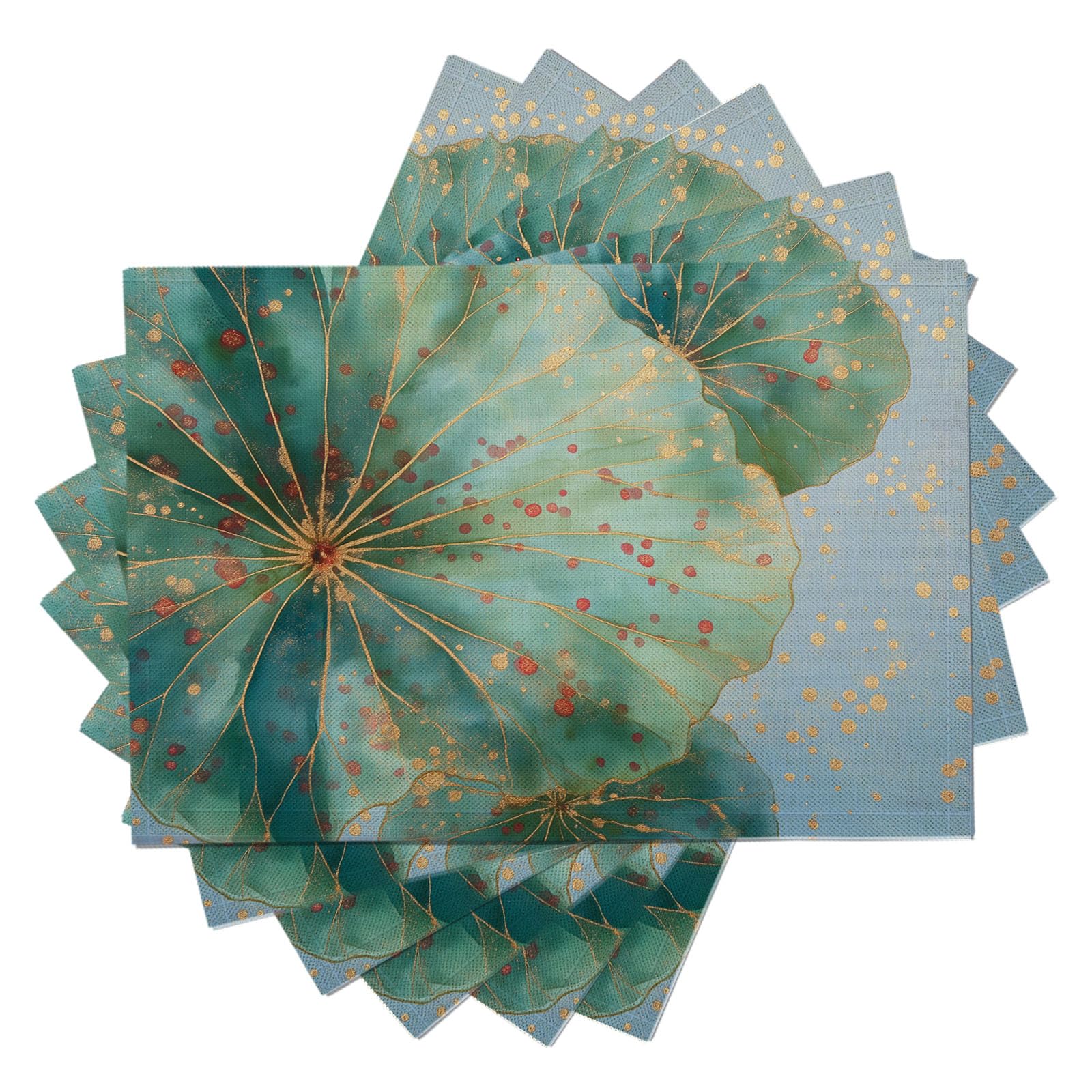 Sets de table en lin de qualité supérieure motif feuille de lotus dorée rectangle
