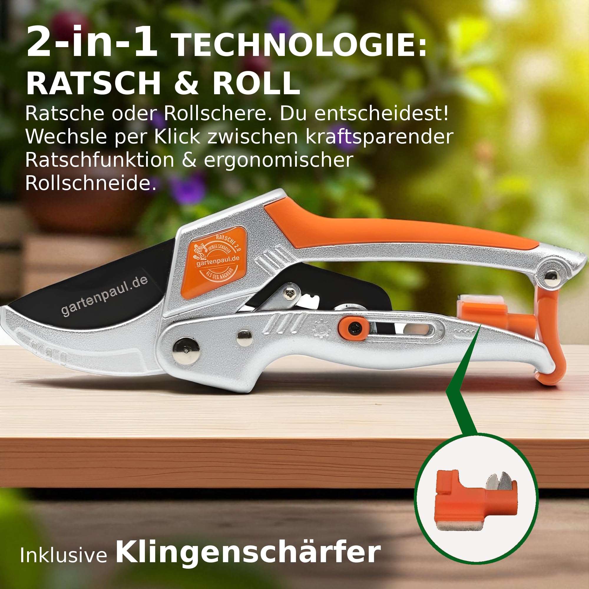 Gartenscheren Set, klein & groß Profi Hybrid Bypass-Gartenschere, Ratsche 2.0 mit zwei Antrieben + Ladyschere für kleine Hände, Ratschen Gartenwerkzeug Pflanzenschere Blumenschere