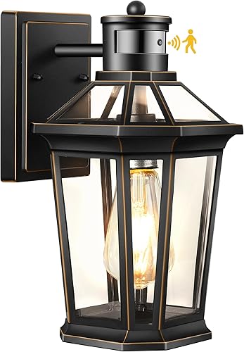 VIANIS Farol de pared para exteriores con sensor de movimiento, negro, impermeable, lámpara LED de pared exterior del anochecer al amanecer,