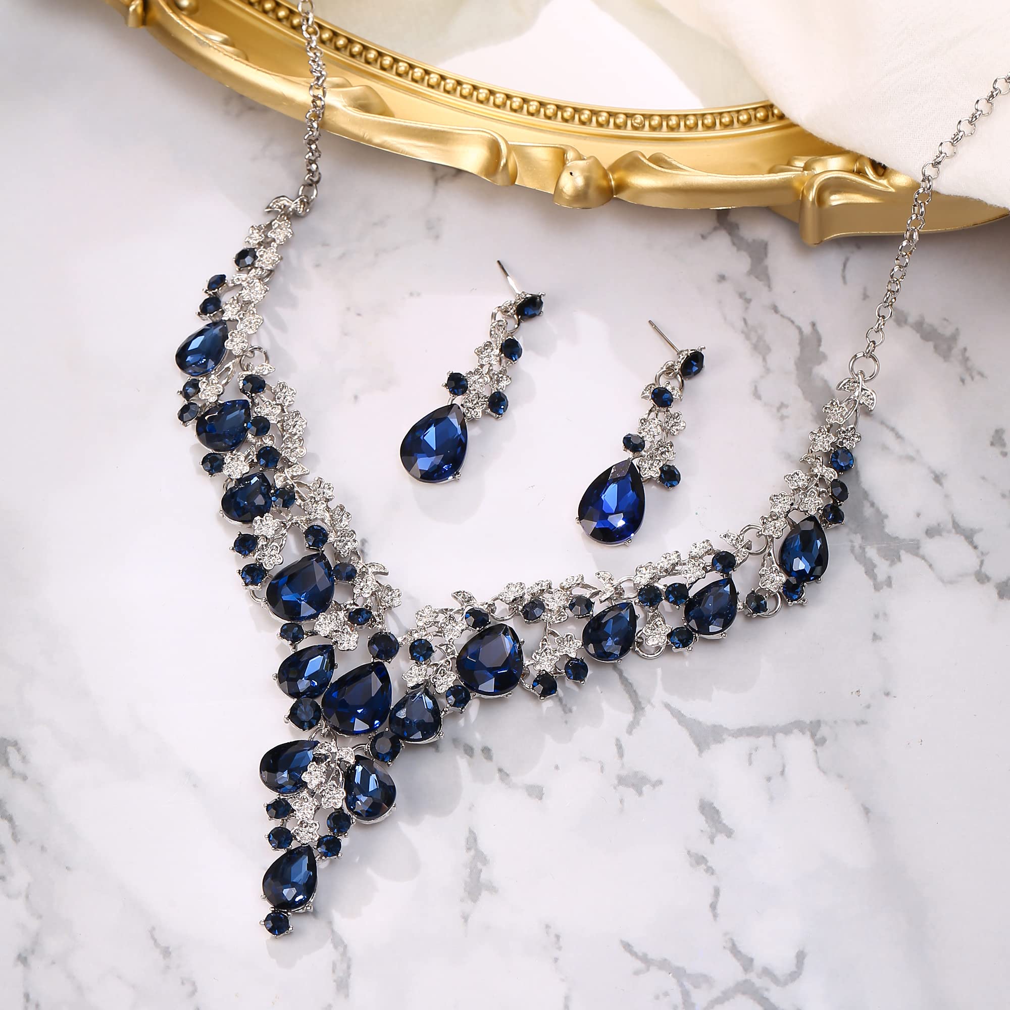 Juegos de Joyas de Mujer Boda Nupcial Joyería Conjunto Lágrima Strass Racimo Declaración Collar Pendientes Colgantes Bisutería