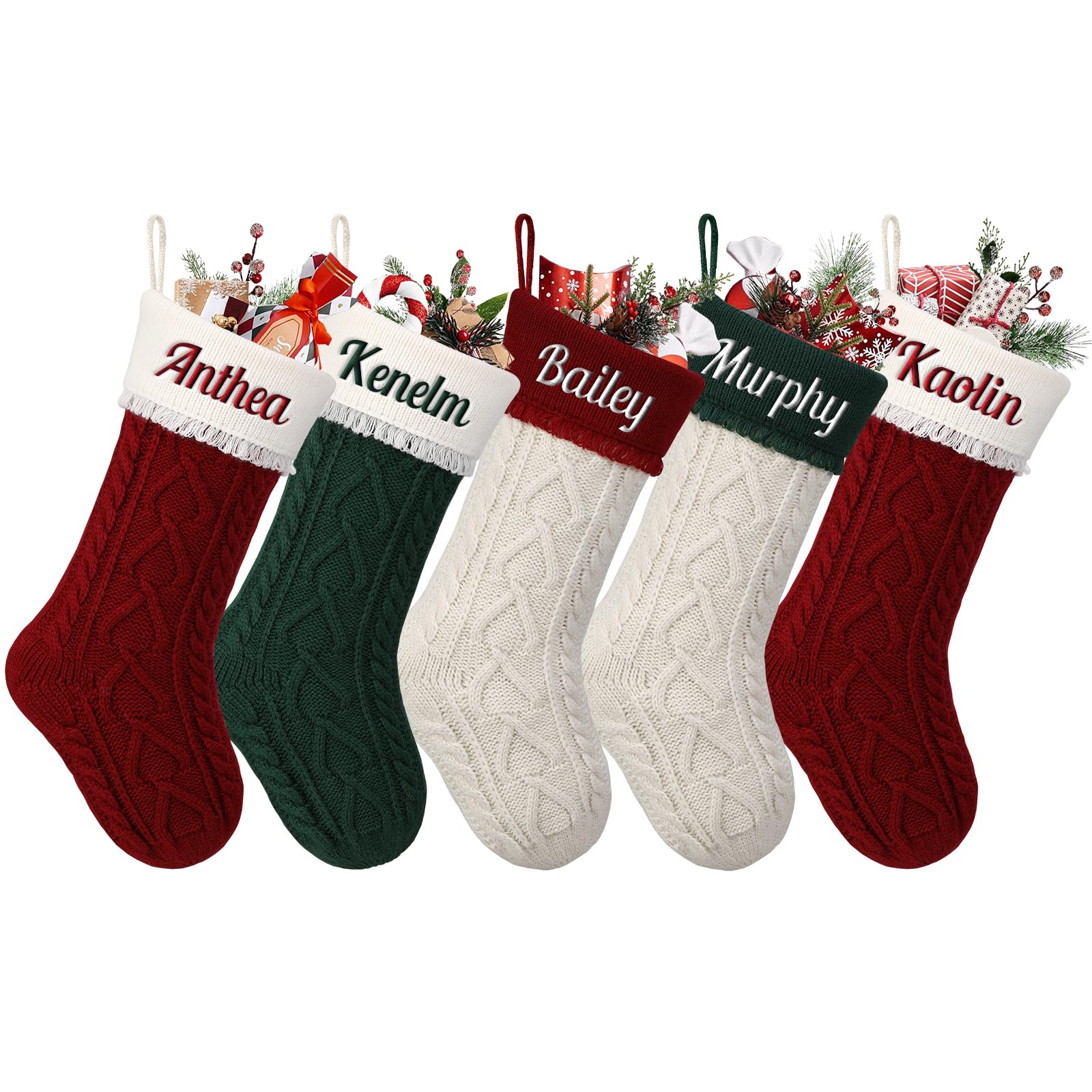 Personalised Christmas Stockings Custom Name Family Christmas Stockings 18” Large Knit Knitted Xmas Stocking for Kids, Rustic Farmhouse Fireplace Hanging Ornament Christmas Holiday Party Decoration — image 1
