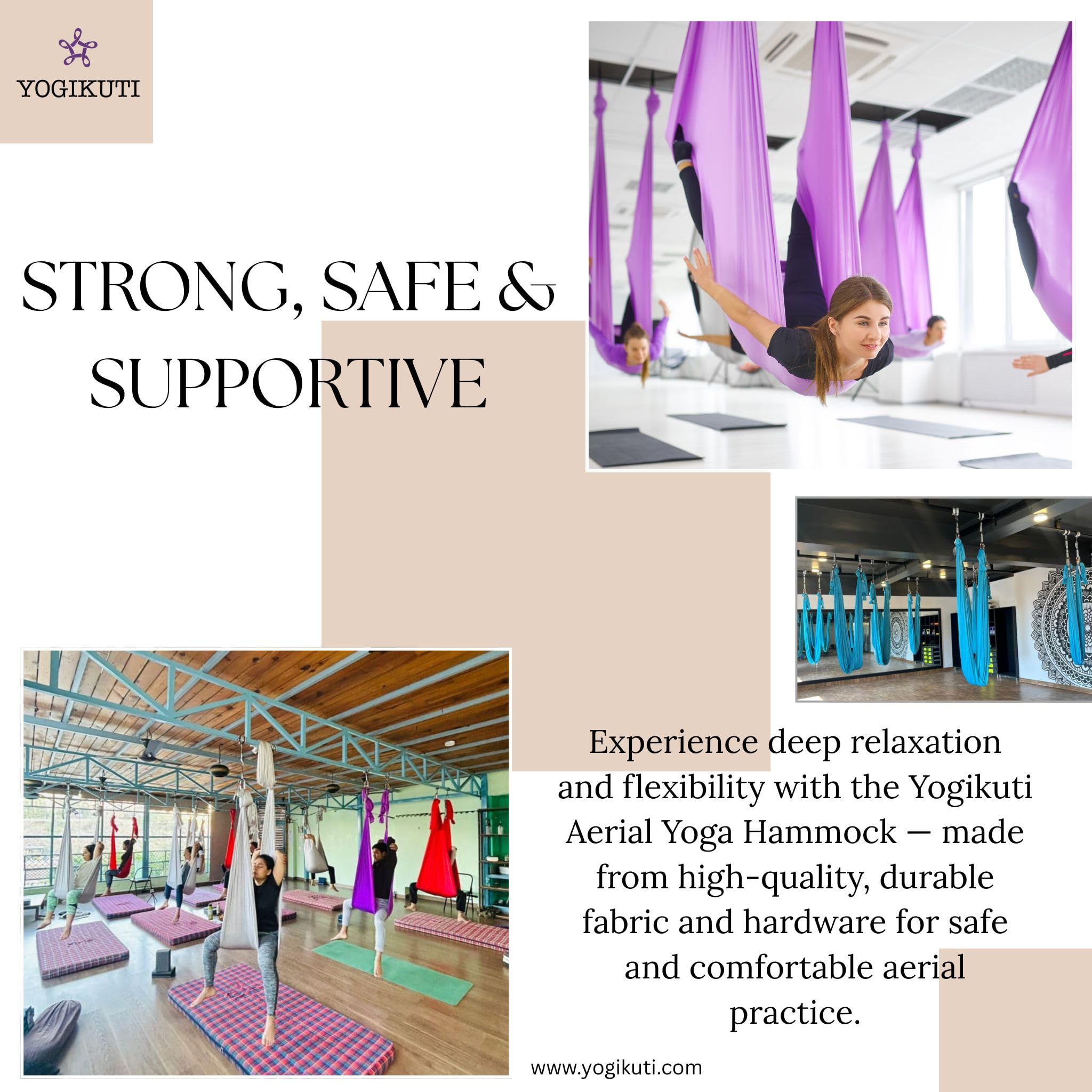 Yogikuti Aerial Yoga – Amaca per yoga volante, per rilassarsi, stretching, riduzione dello stress e mal di schiena (argento)