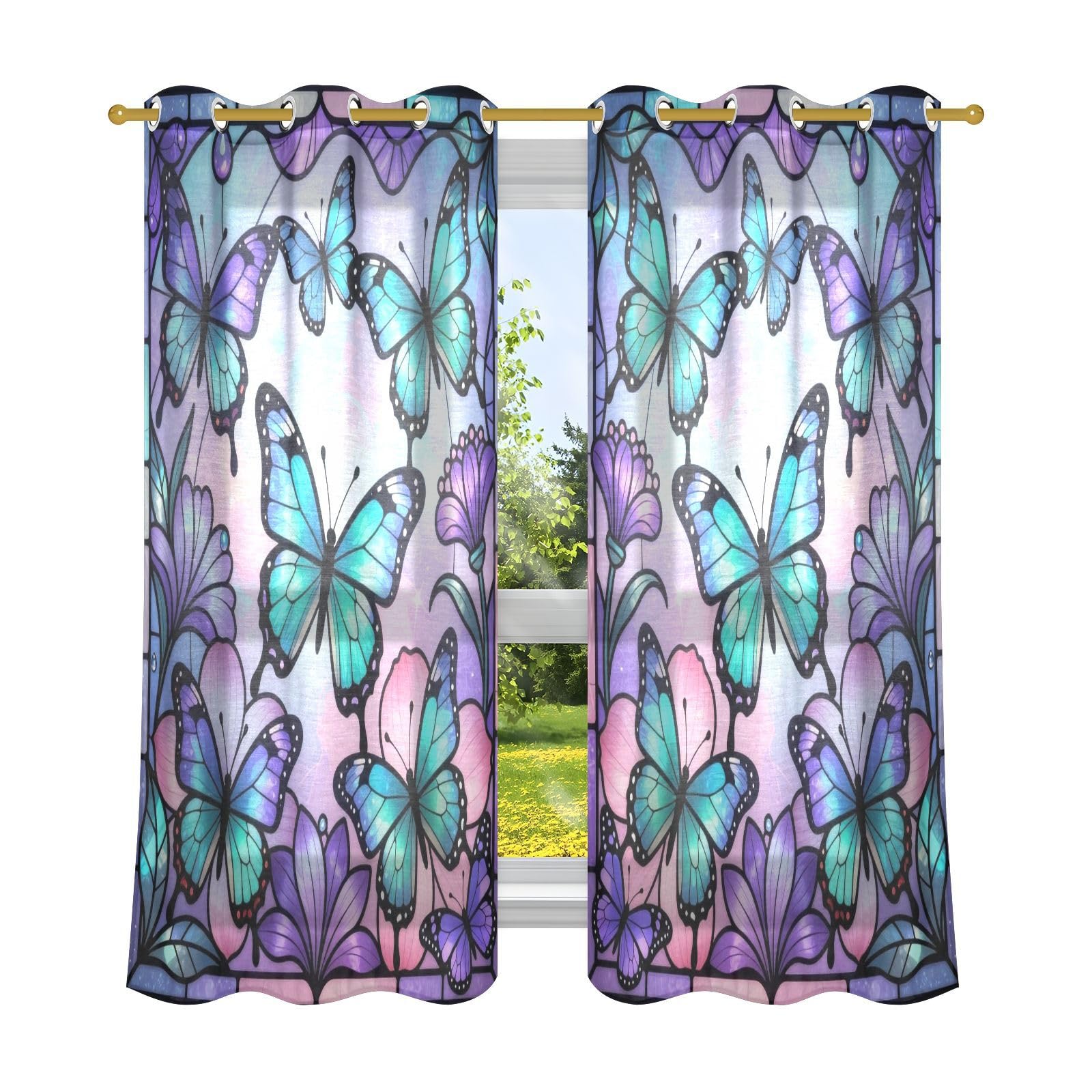 Cortinas opacas decorativas de lino para amantes de las mariposas de ensueño, cortinas opacas para sala de estar, cafetería, juegos de 2 paneles