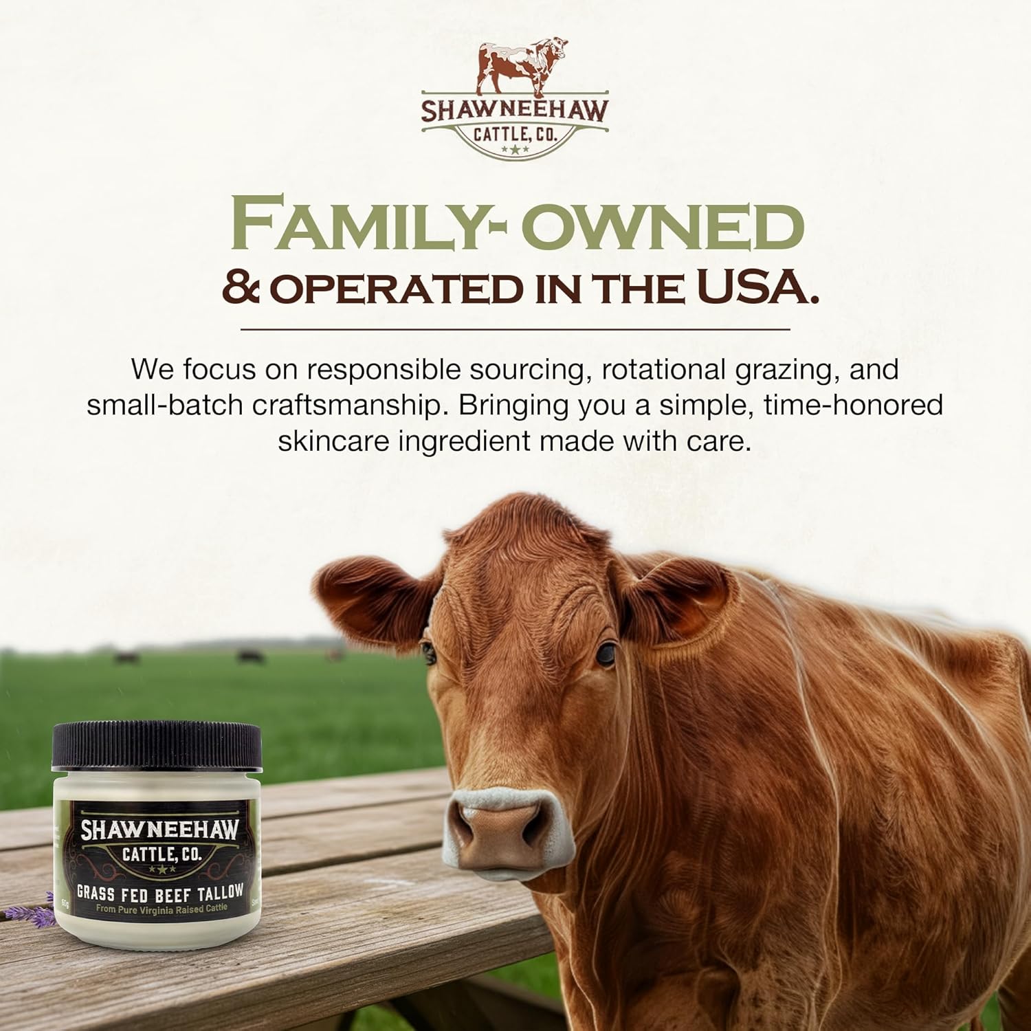 Handmade Grass-Fed Beef Tallow Balm - Pasture-Raised Beef Tallow Lotion for Face & Body - Hydrating Hand Balm w/ Omega-3s, Vitamins A, D, E - All Natural Lotion for All Skin Types (2 Oz, Lavender)