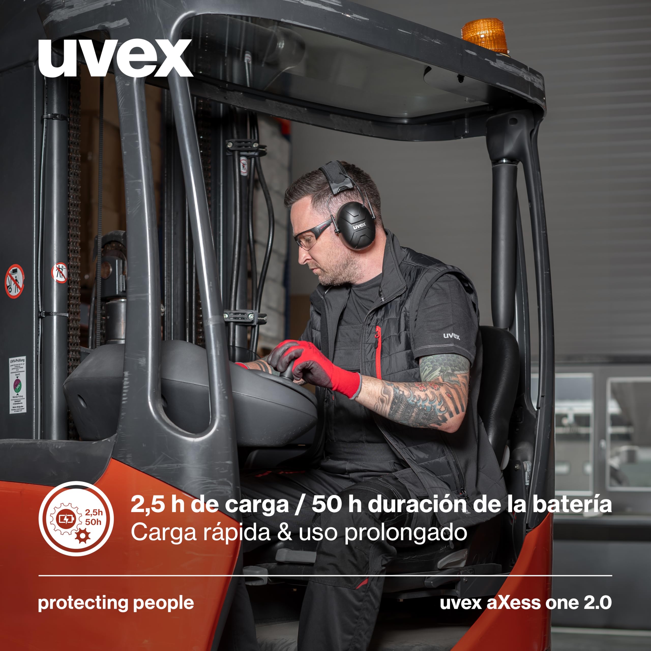 Uvex aXess One 2.0 - Protectores auditivos activos con tecnología Bluetooth 5.2 - SNR 31 dB e IP54 - Apto para exteriores - patillas robustas