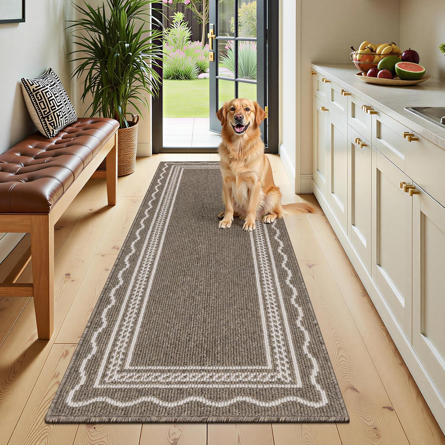 Ileading Hallway Runner Rug 2x6ft Kitchen Floor Mat Modern Geometric Non Slip Throw Rugs Busy Traffic Extended Indoor Doormat Machine Washable Accent Carpet for Laundry Bedroom(Brown)