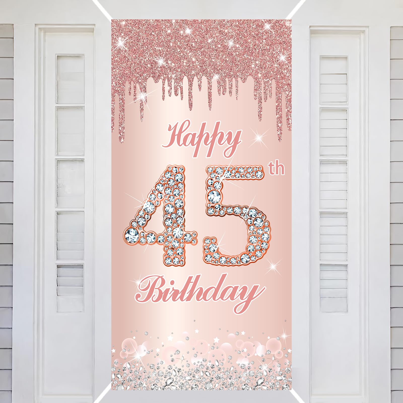 45th Happy Birthday Decorations Door Banner Pink Rose Birthday Banner for Party Backdrop for Women Door Cover Party Decoration Supplies Poster — image 1