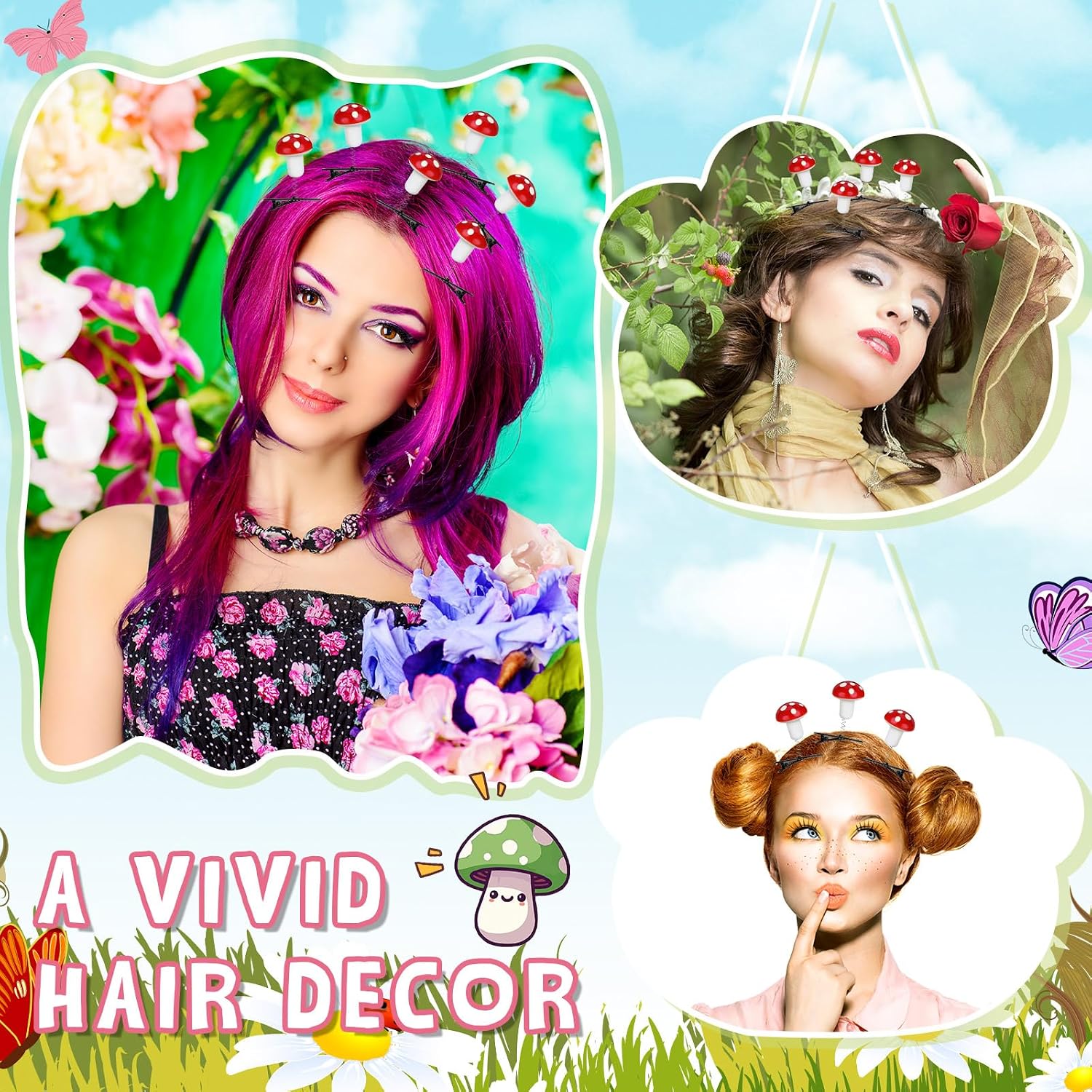 Tigeen 30 Pcs Rave Trinkets Festival Springy Mushroom Hair Clip Spring Plant Hairpins Mushroom Fairy Cosplay Birthday Party Favors Photo Props Funny Hair Accessories Valentines Easter Party Gift