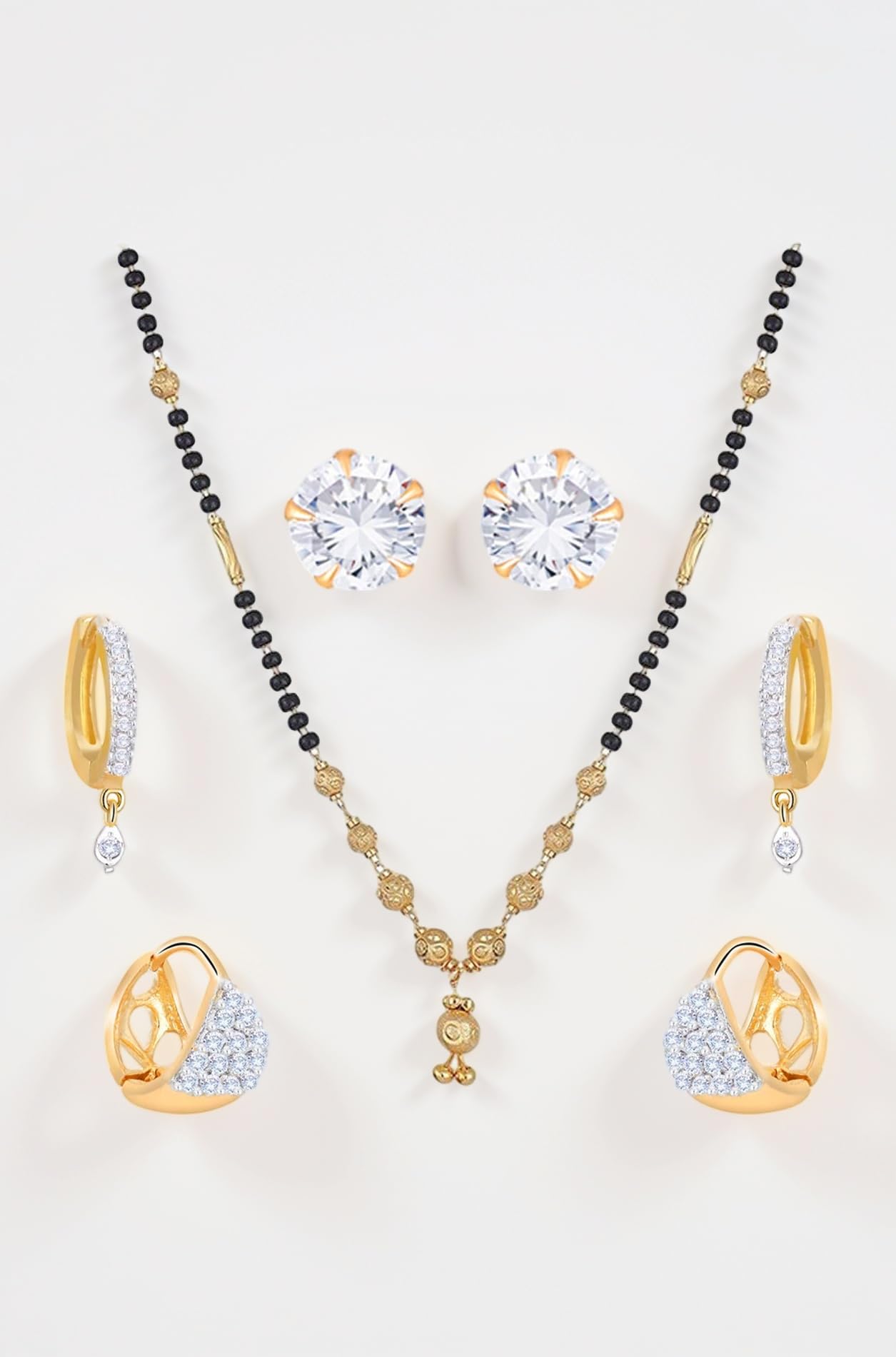 Gold Plated Jewellery Mangalsutra Pendant Necklace with Chain Earrings For Girls & Women