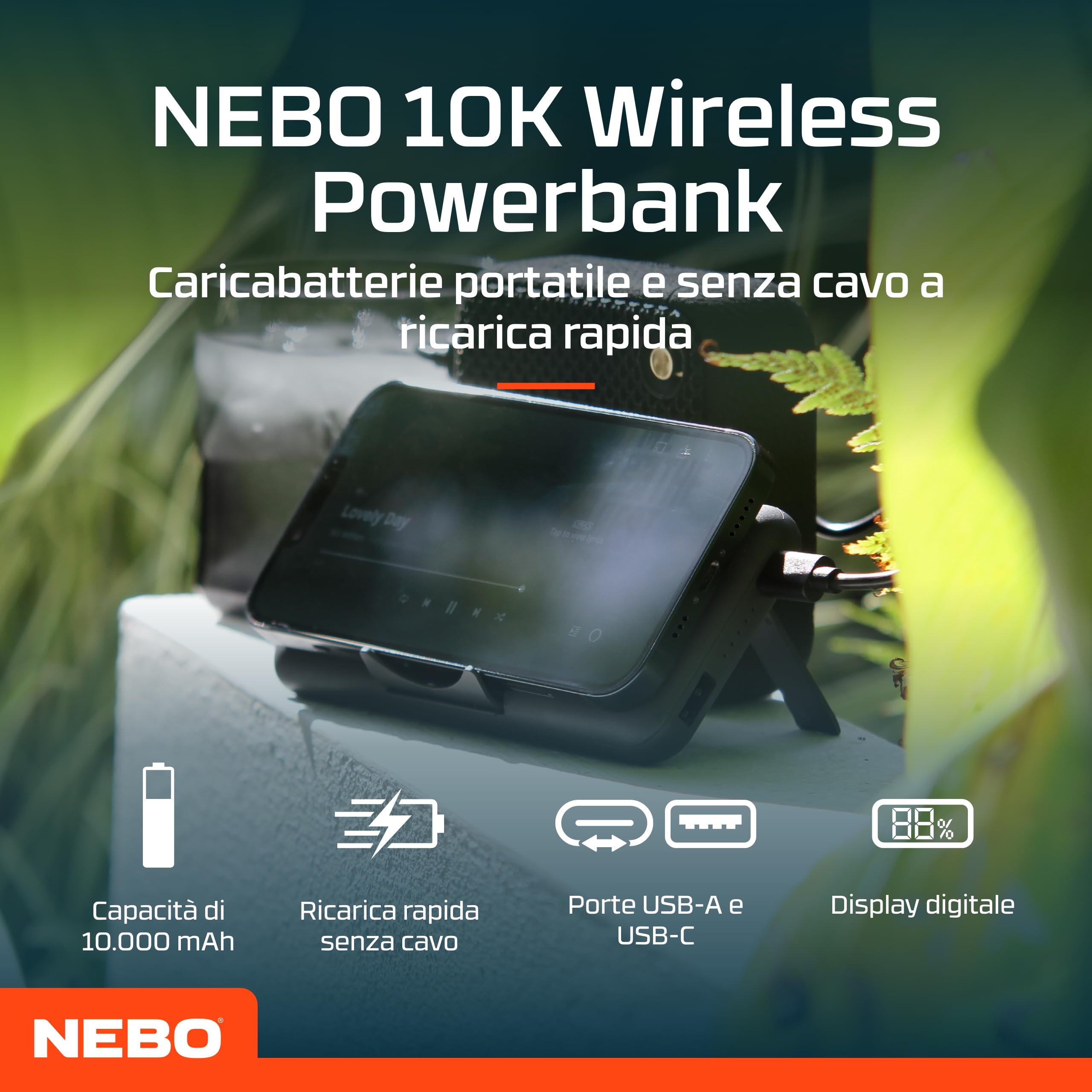 10K Wireless Powerbank Allevia Carica Veloce - Dettaglio