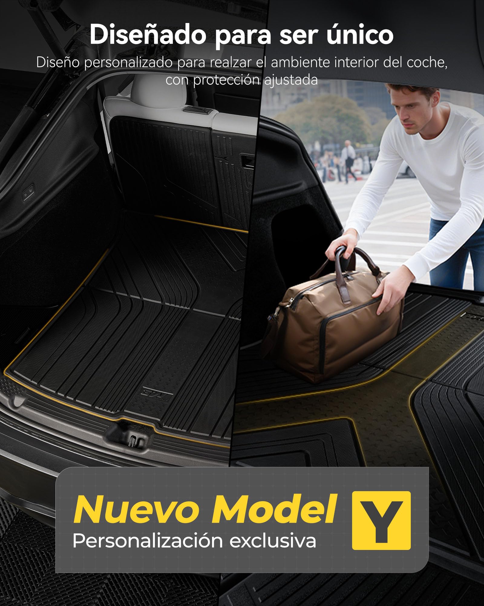 3W Alfombrilla Maletero para Tesla Model Y 2025 2026 Juniper,Thorex™ Alfombrillas Maletero de Coche para Todo Tipo de Clima para Tesla Juego Completo de Maletero, Accesorios, Negro