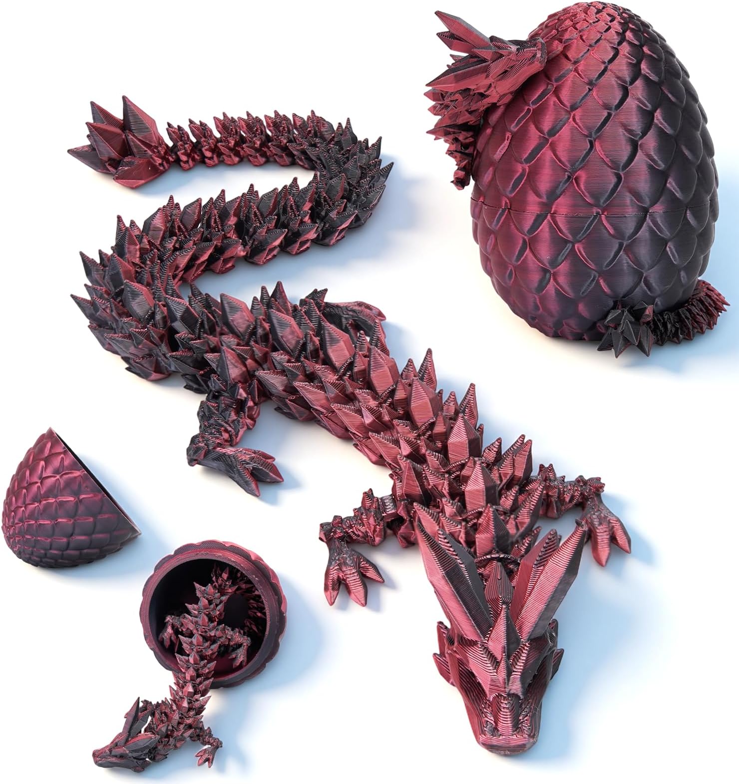 3D Printed Dragon Egg, Mystery Crystal Dragon Egg Fidget Toys Surprise, Easter Eggs Articulated Crystal Dragon Eggs with Dragon Inside (Laser Black and Red)