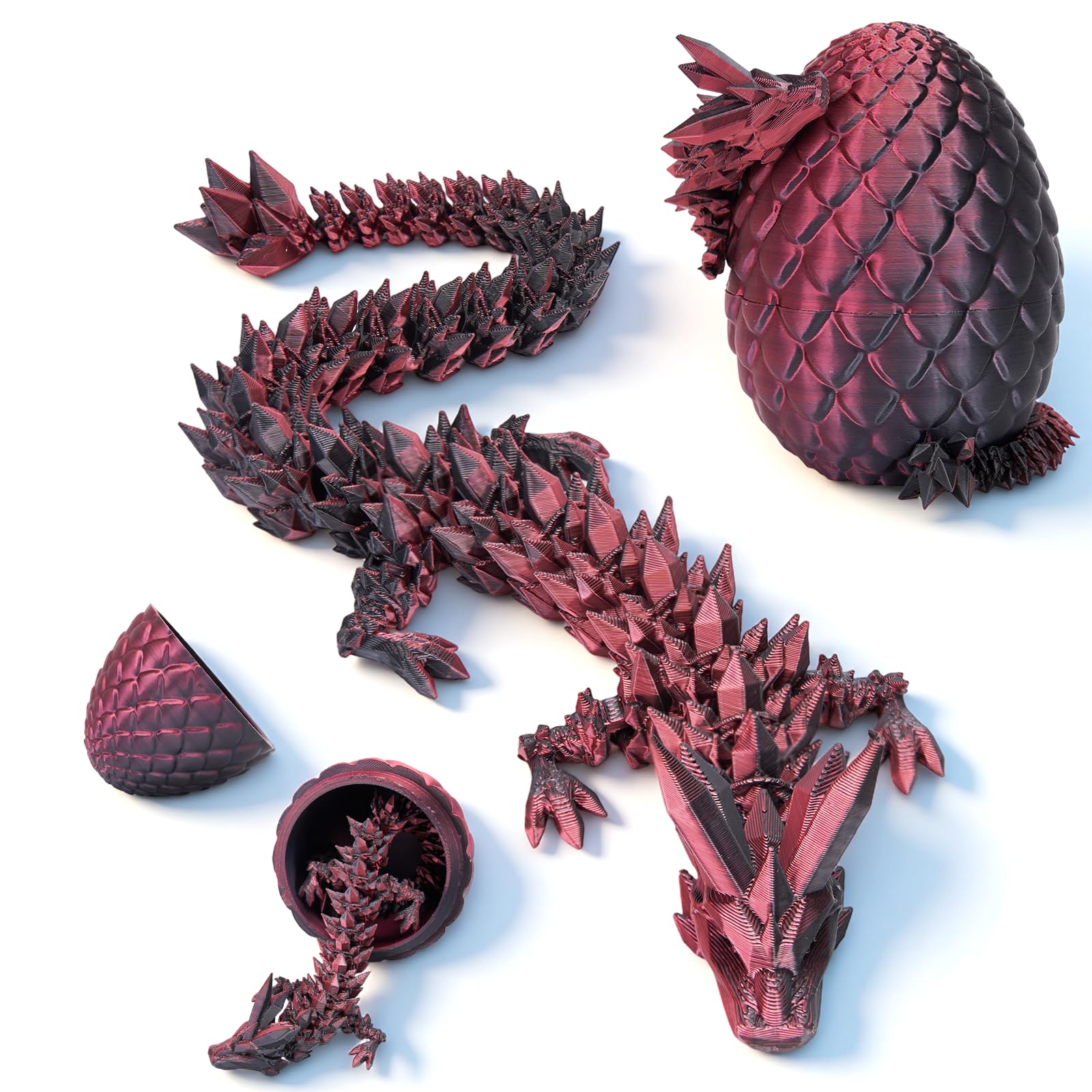 YILCER 12" 3D Printed Dragon, Upgraded Fall Protection Dragon Egg & Reinforced 3D Dragons Joints, Safe Eco-Friendly Fidget Toy, Ideal for Gift-Giving and Children's Parties (Laser Black and Red) — image 1