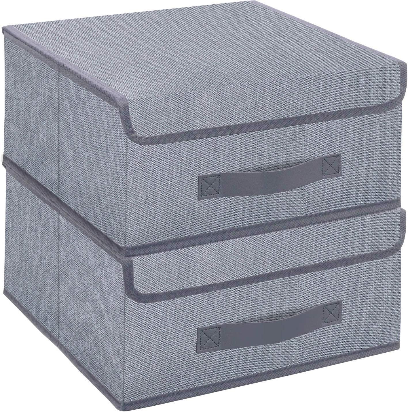 Onlyeasy Foldable Storage Bins Cubes Boxes with Lid - Storage Box Cube Cubby Basket Closet Organizer Pack of 2 with Leather Handles for Closet Bedroom Medium-32x32x16cm MXDLB2P
