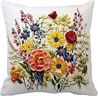 Leaveland Boho Wildflower Faux Embroidery 18x18 Throw Pillow Cover - Floral Cushion Case for Spring Summer Home Decor & Gifts