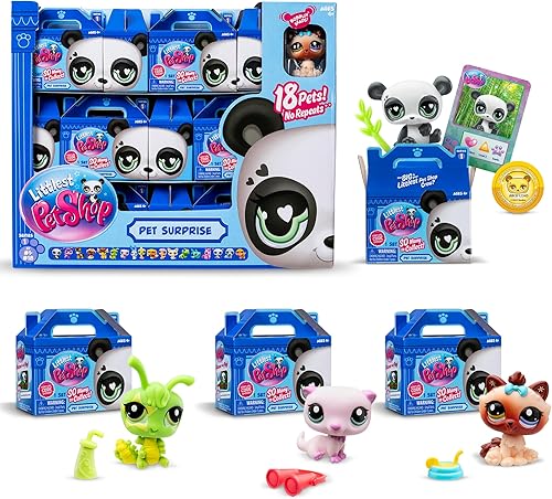 Littlest Pet Shop, Juego de coleccionista de 18 mascotas, pantalla sorpresa para mascotas, generación 7, mascotas #1 - #18, auténtica figura de