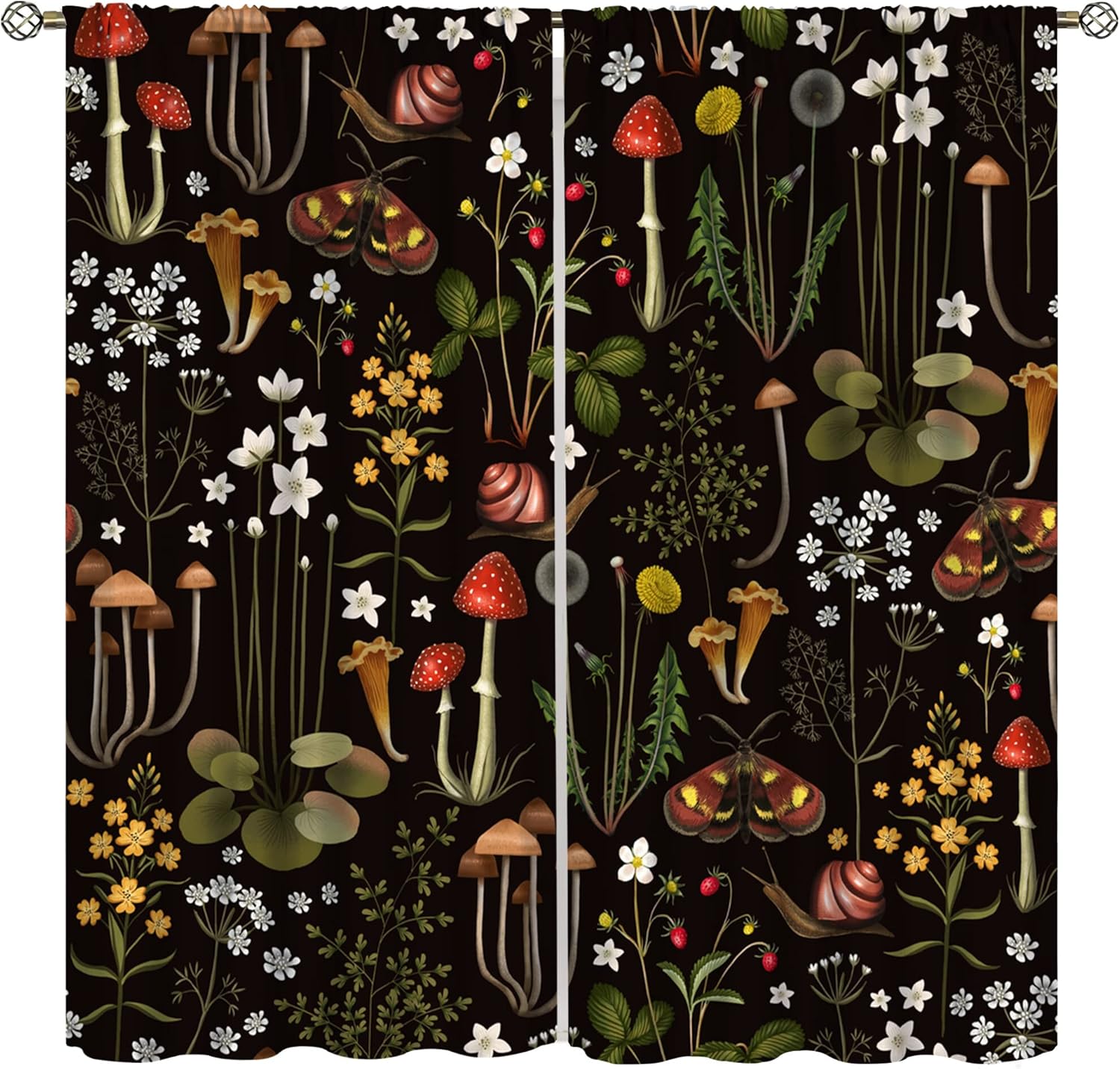 Mushroom Curtains,Forest Plant Moth Retro Cartoon Pattern Printed Curtains for Children Boys and Girls Home Bedroom Living Room Curtains 42x63in