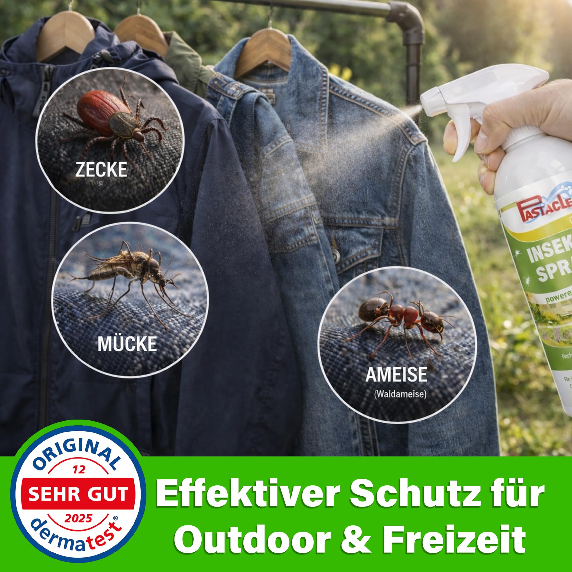 PASTACLEAN 2x 500ml Insektenabwehr | Insektenschutz vor Mücken, Zecken, Stechfliegen | Umgebungsspray mit Langzeitschutz | Hält Insekten und Ungeziefer fern | Effektives Insektenspray