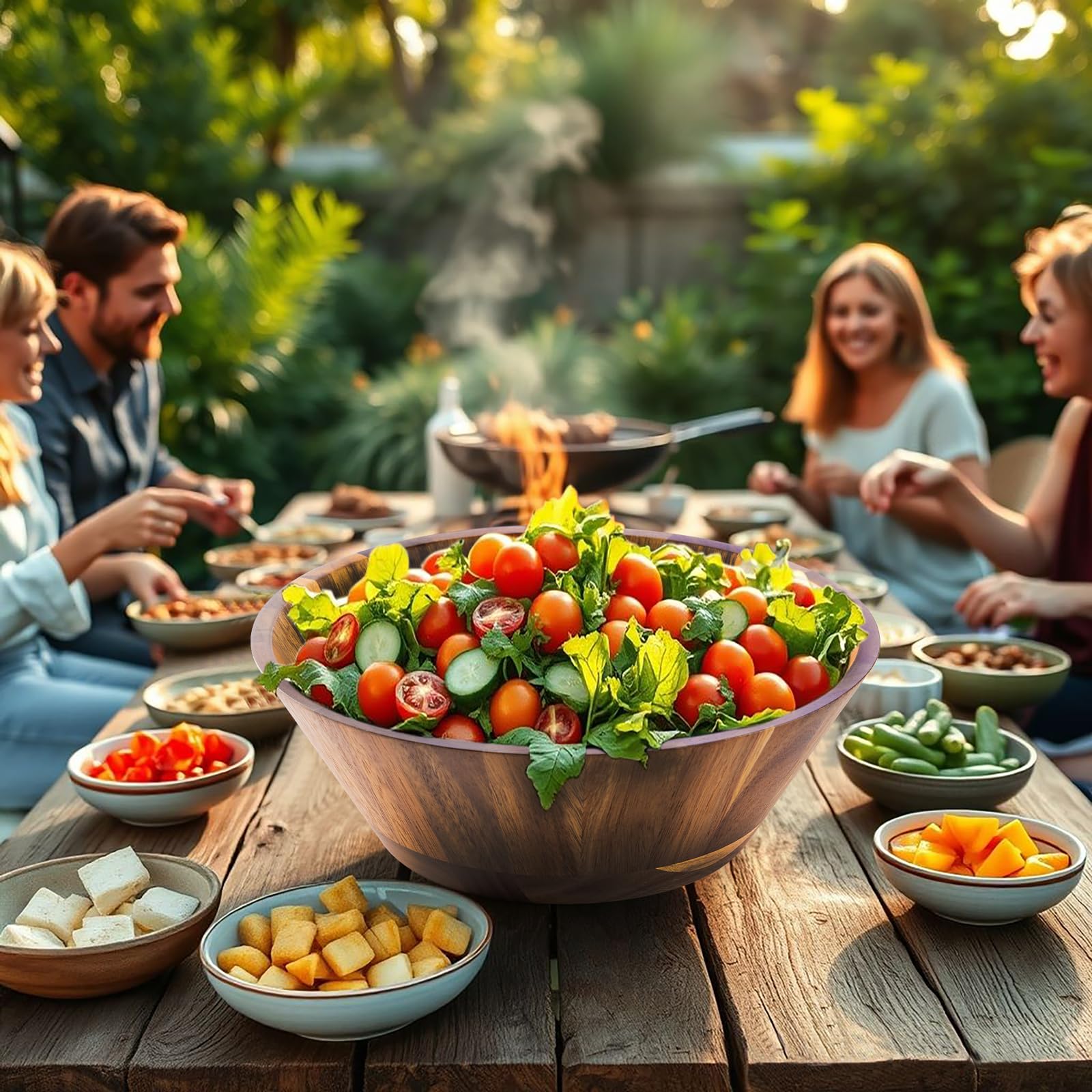 Salatschüssel Holz, Große Runde Salatschüssel Set Ø 30 cm Akazienholz Schüssel mit Salatbesteck, XXL Rührschüssel mit Holzlöffel & Gabel Obstschale Brotschale Nachhaltige Holz Schüssel