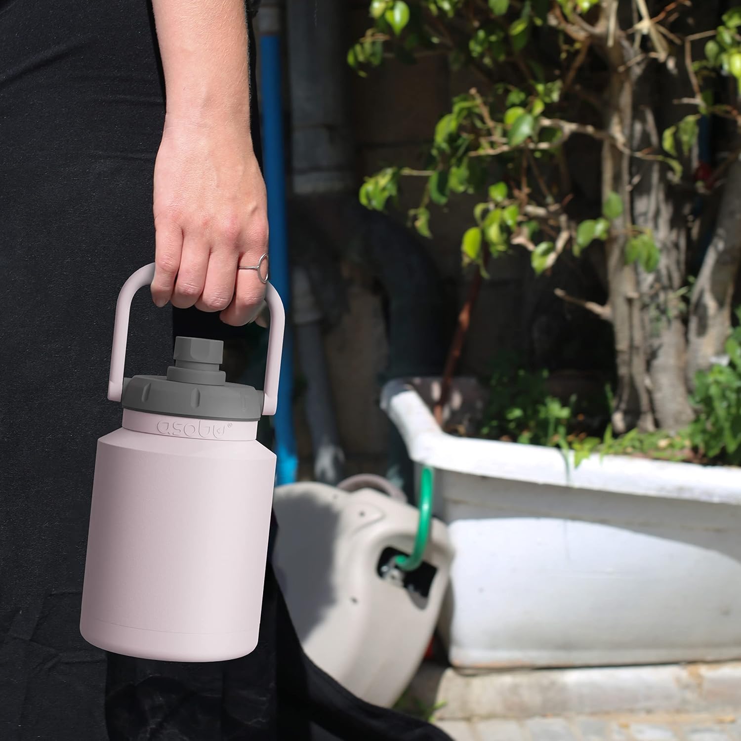 Asobu Mini Stainless Steel Double Walled Vacuum Insulated 33 Ounce Jug With Full Hand Easy Carry Handle and Pop Up Straw (Pink) - Image 6