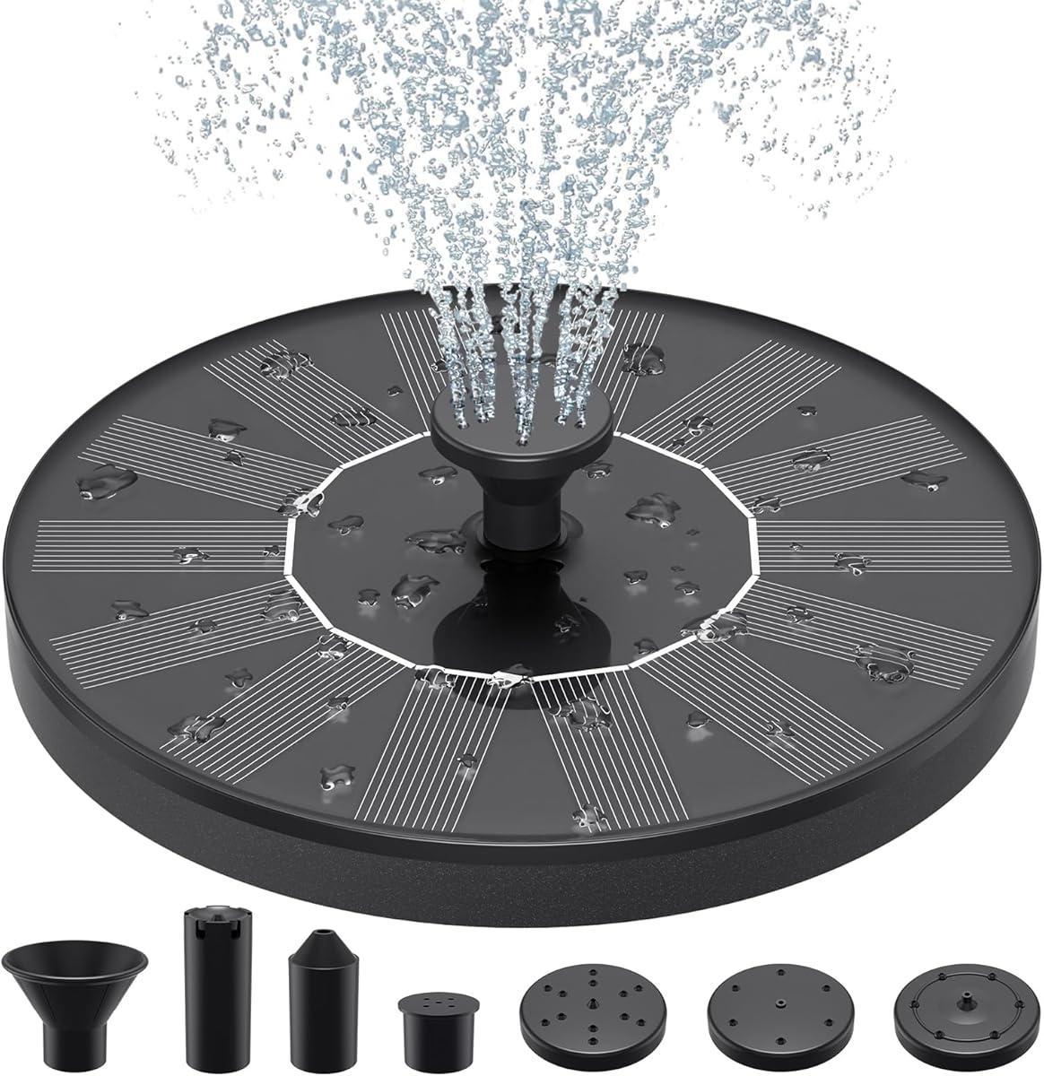 Solar Water Fountains,Solar Powered Bird Bath Fountain with 6 Nozzles - Free Standing Floating Solar Fountains for Bird Bath, Garden, Pond, Pool (Black-1.4W)