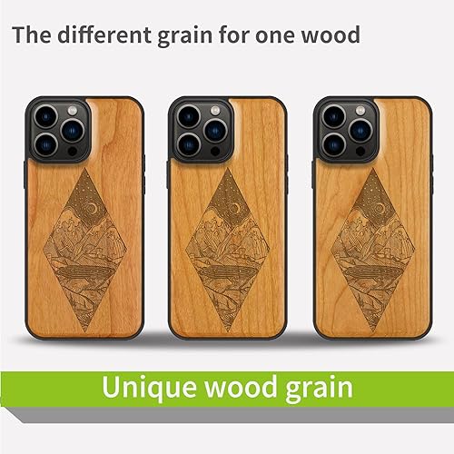 Miniatura 49 de Carveit Funda magnética de madera para iPhone 13 Pro [madera natural y TPU suave negro] funda protectora de madera única y elegante a prueba