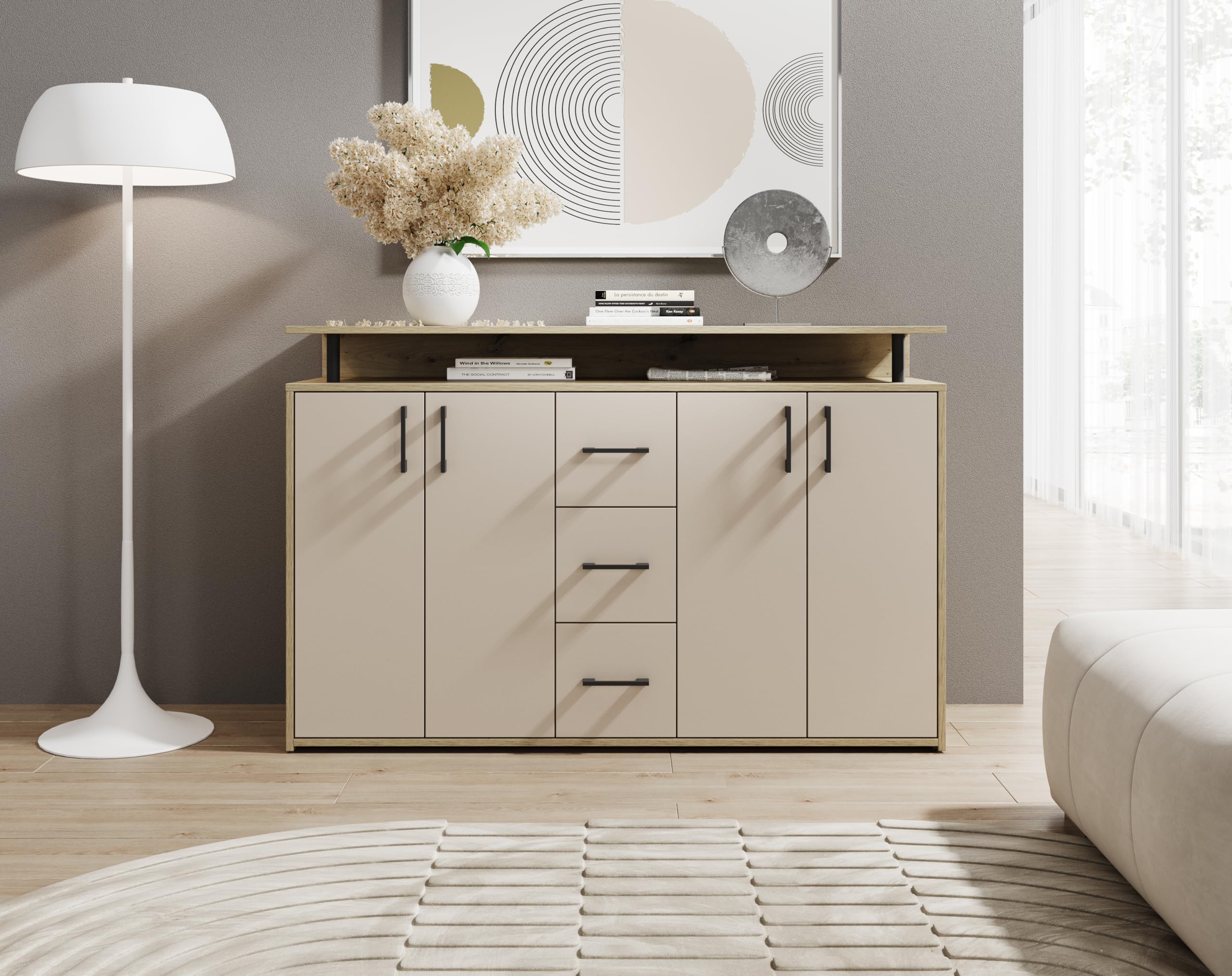 AVANTI TRENDSTORE DORO - cassettiera da ingresso, comó portaoggetti con 4 ante e 3 cassetti in legno truciolare. Dipsonibile 4 colori. Dimensioni ca. LAP 139x90x34 cm