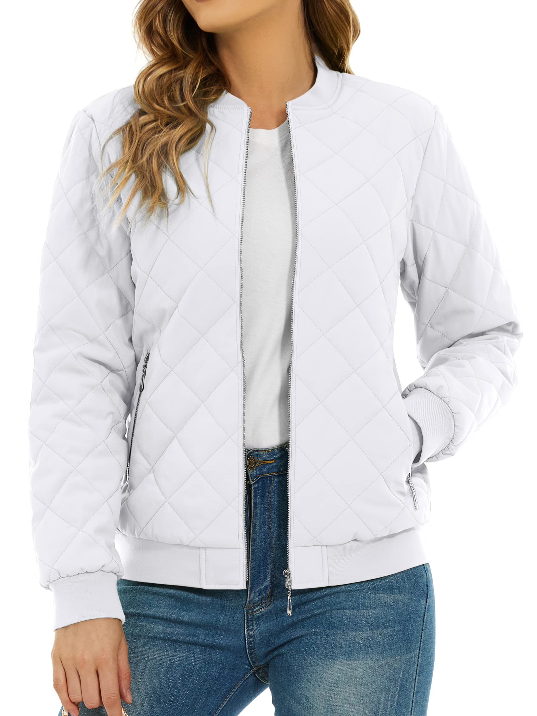 Sponsored Ad – Women's Diamond Quilted Jackets Full Zip Winter Bomber Jacket Padded Coats Casual Warm Jacket with Pockets