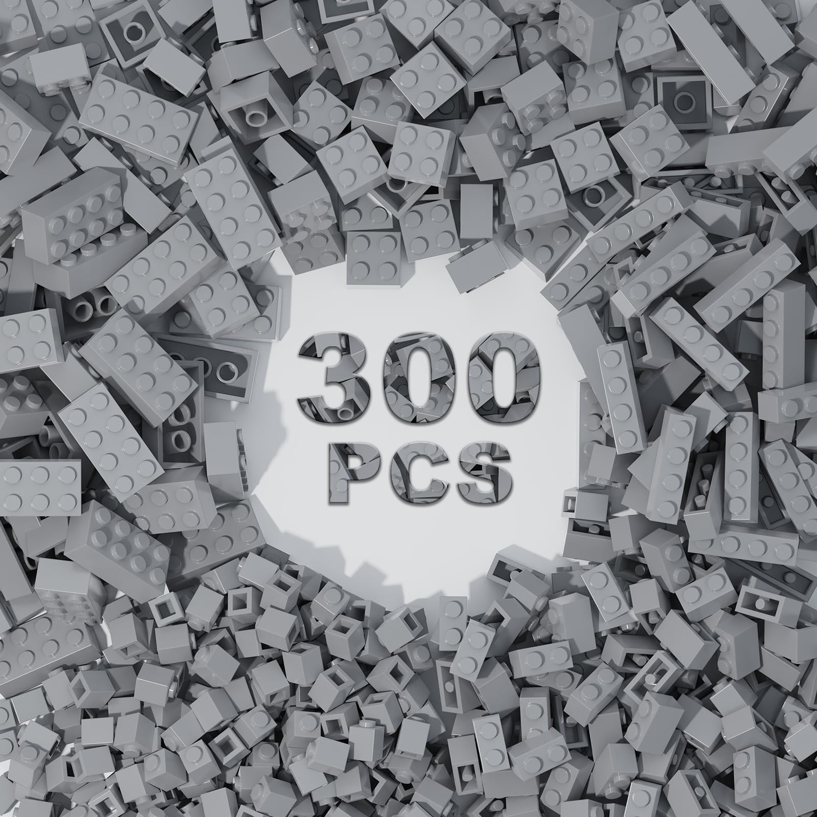 300 Pcs Classic Building Bricks, Light Gray Bulk Bricks,Compatible with Major Brands Parts and Pieces, Creative Building Block Toys for Boys Girls Ages 6 7 8 9 10 Year Old