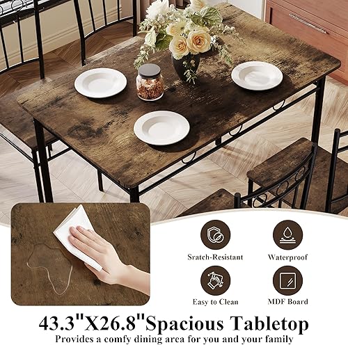 Miniatura 6 de Juego de mesa de comedor de 5 piezas, moderna mesa de cocina de metal y madera con 4 sillas, juegos de mesa de comedor para espacios pequeños, color