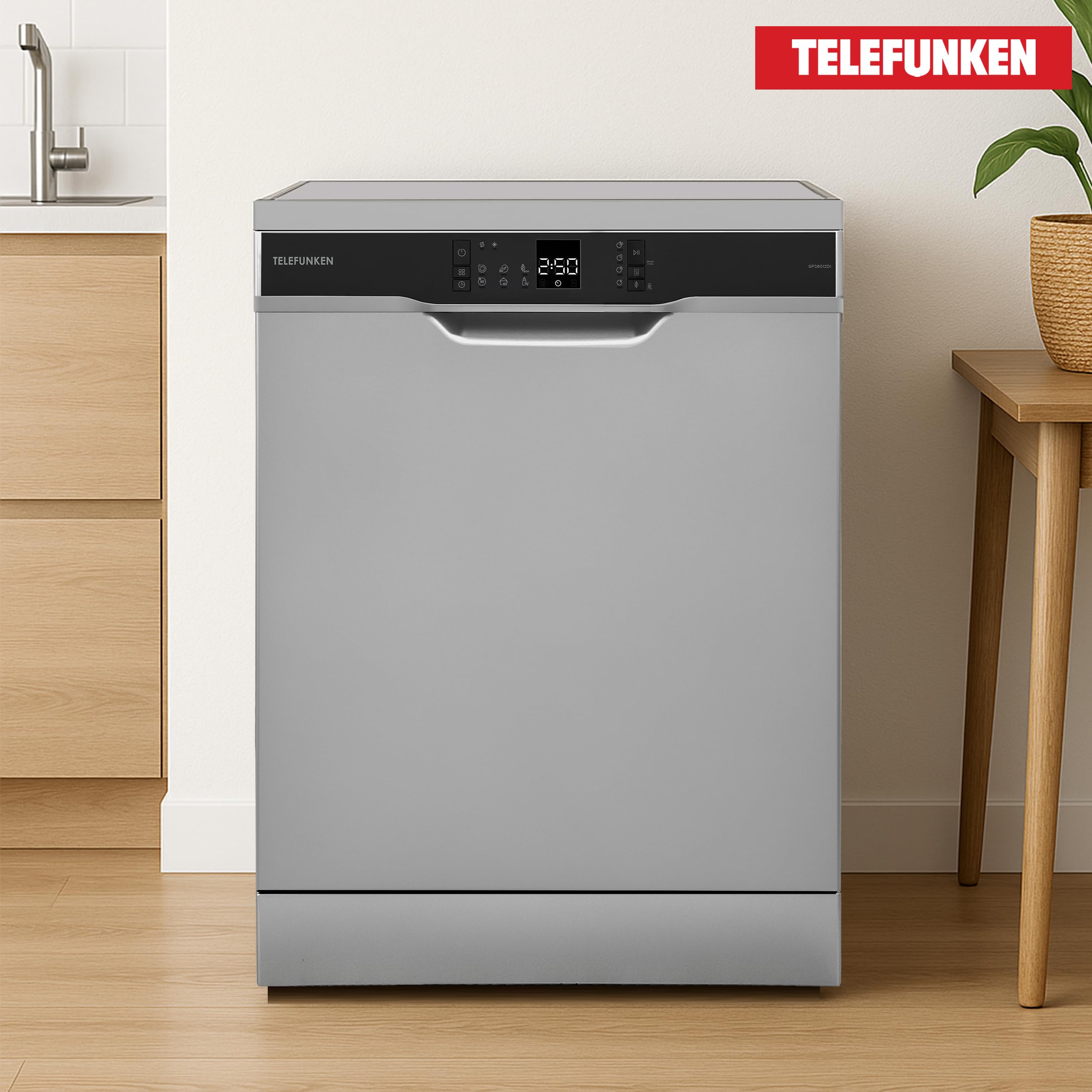 Telefunken Geschirrspüler freistehend 60 cm Silber 12 Maßgedecke 6 Programme AquaStop leise 45 dB