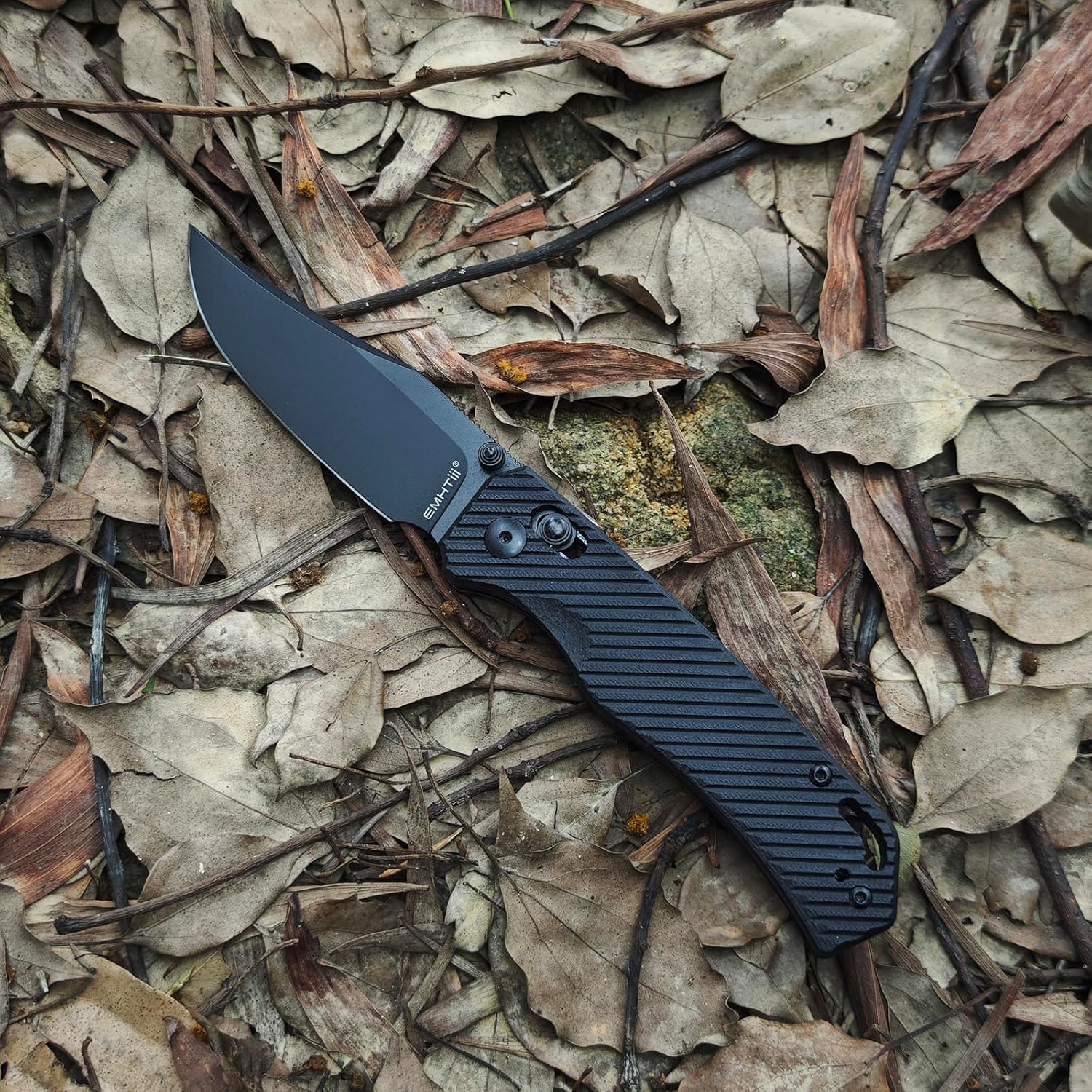 Folding Pocket Knife with Reversible Clip: D2 Steel Black Clip Point Blade,Thumb Stud, Crossbar Axis Lock, G10 Handle Scales, Small EDC Knives Camping for Men Women E033, Black