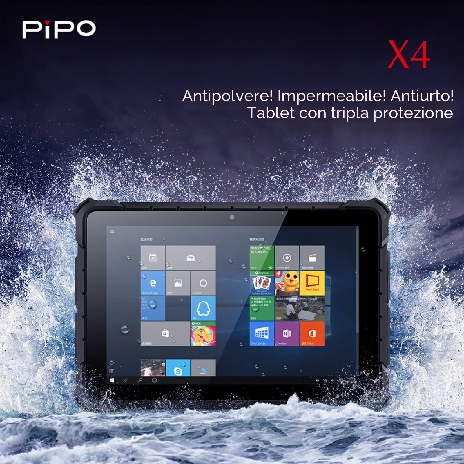 PiPO X4 - Rugged Tablet PC resistente a urti, acqua e polvere (IP67) con Windows 10, 10.1" IPS Full HD, Pentium J4205, 8 GB RAM, Memoria 128 GB, NFC