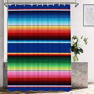 Shrahala Purplish Blue Mexican Stripes Decorative Shower Curtain, Red Ethnic Serape Bathroom Décor Polyester Fiber Waterproof with Plastic Rings for Shower Stall Bathtubs 72 x 60 in - Buy now