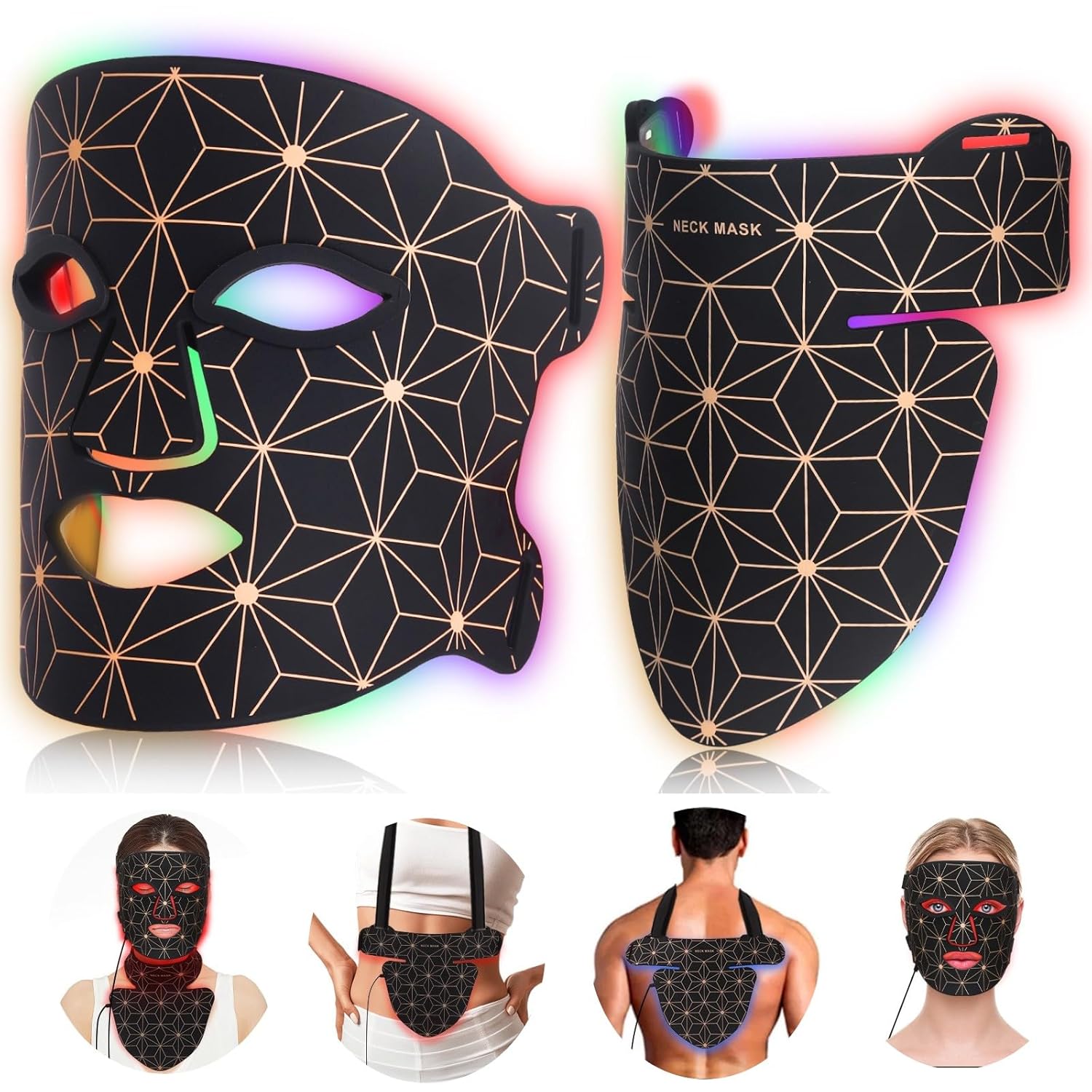 Red Light Therapy for Face and Neck, 8 Colors LED Face Mask Light Therapy with 850NM Near Infrared, 3000 mAh Rechargeable 6-In-1 Red Light Therapy Mask Set Skin Care Device for Skin Rejuvenation