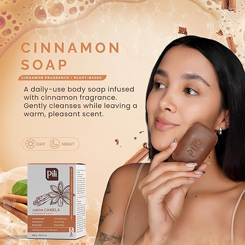 Miniatura 6 de Pili Barras de jabón de canela natural paquete de 3 Barras de jabón facial y corporal para mujeres hombres adolescentes y todo tipo de piel Jabón de